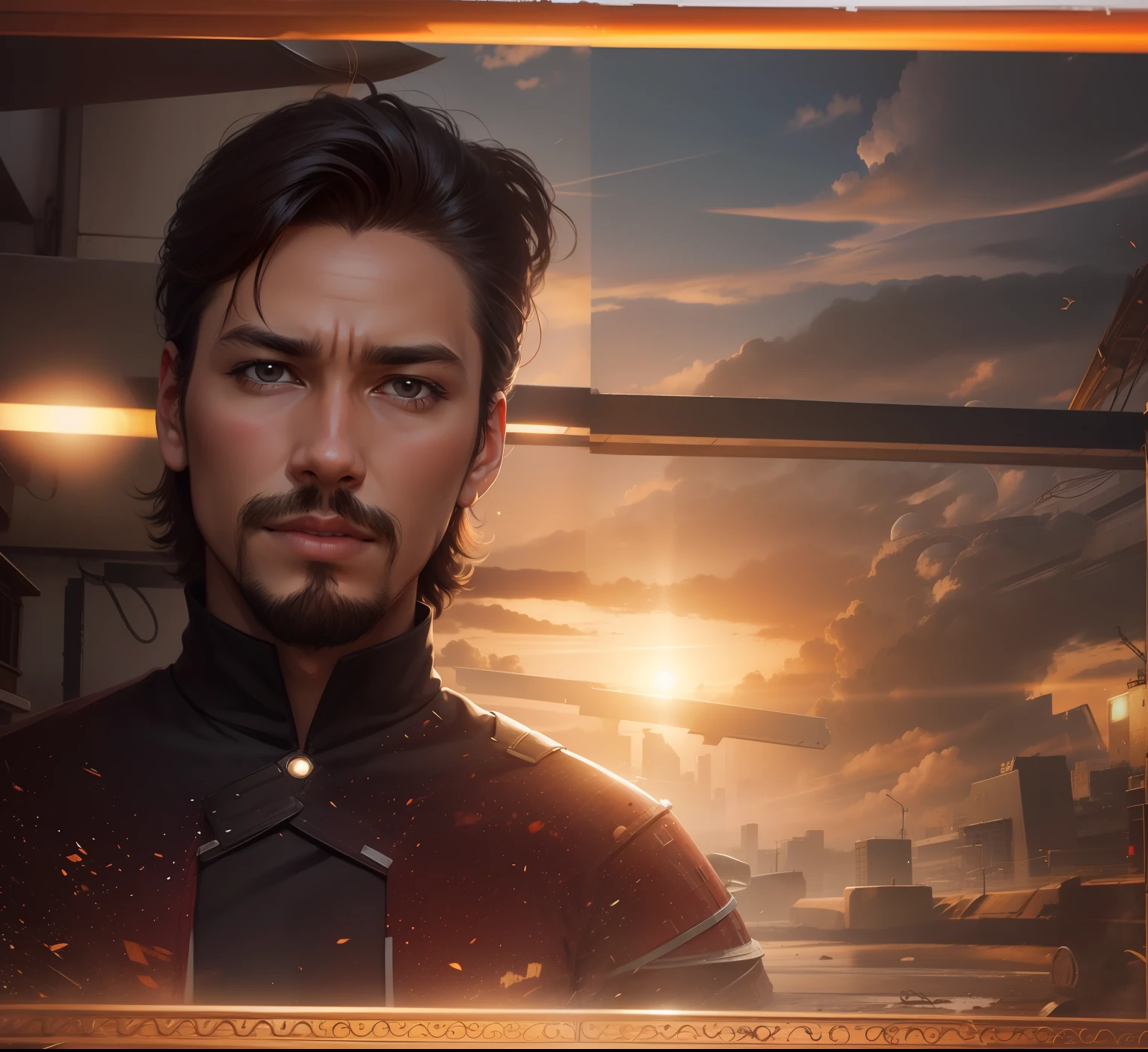 Change beckground to sunrise and realistic face