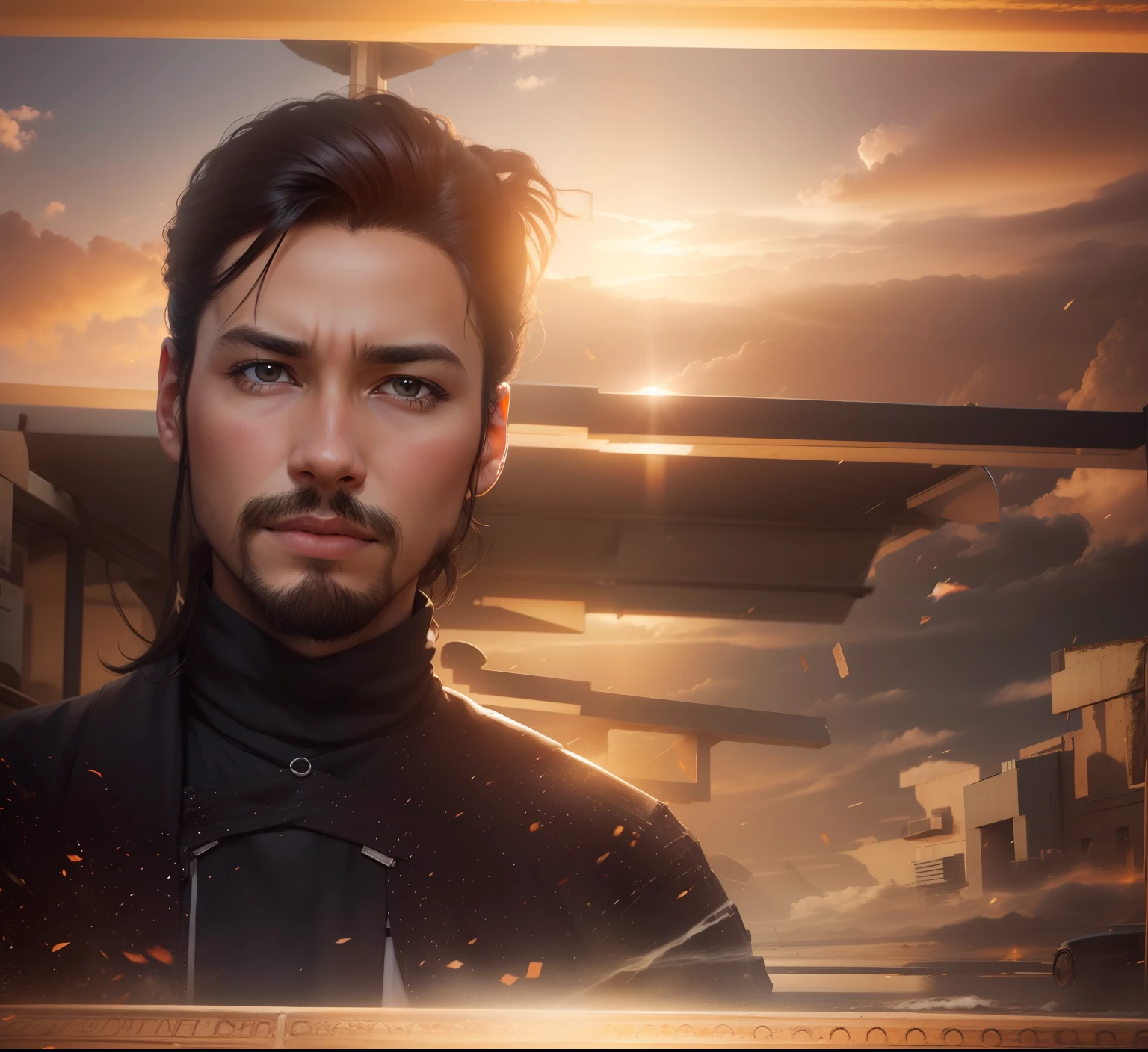 Change beckground to sunrise and realistic face
