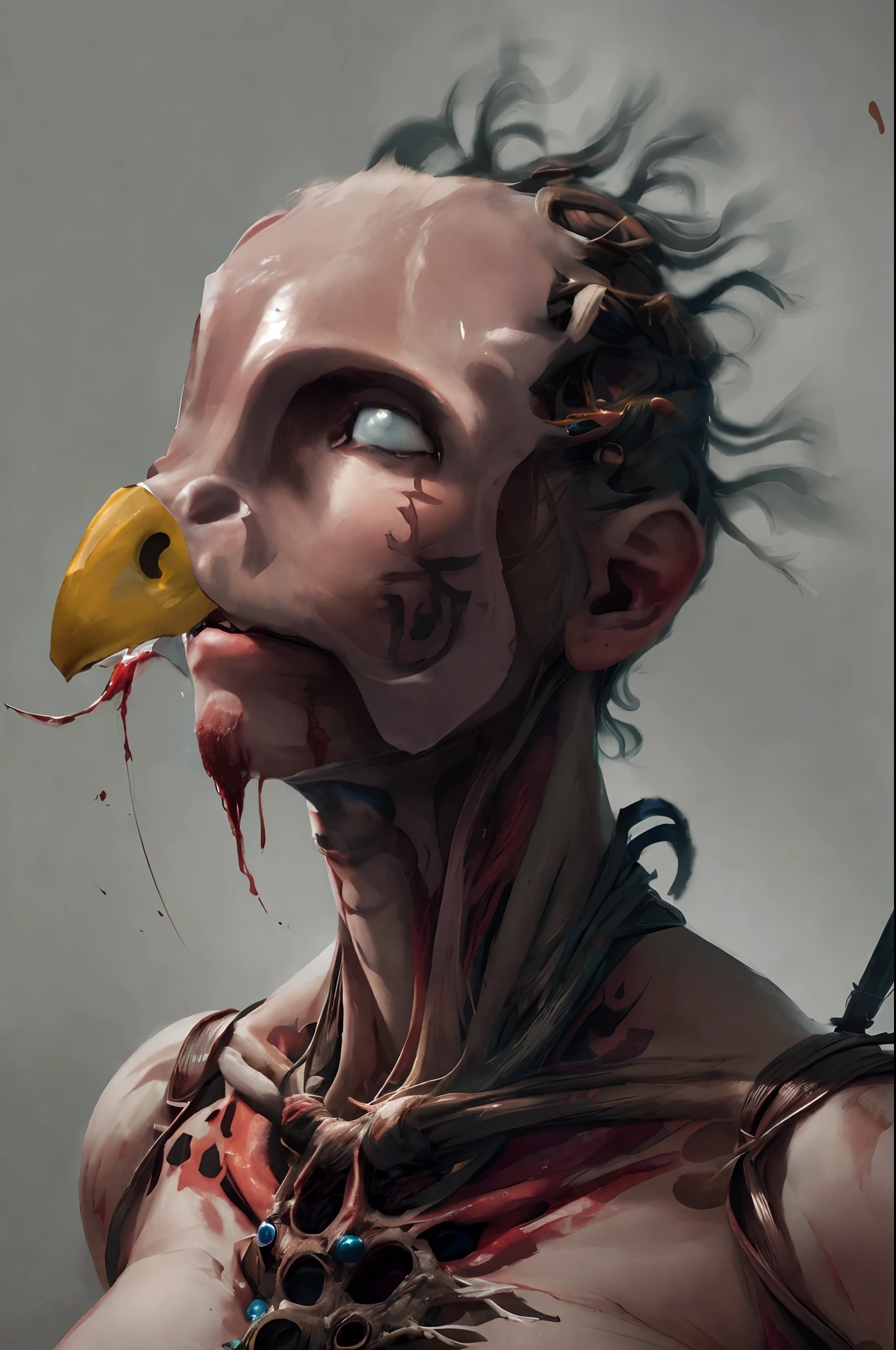 sh4g0d,
girl shaman, wearing mask made of wood, portrait, kneeling, dark blonde straight hair,
