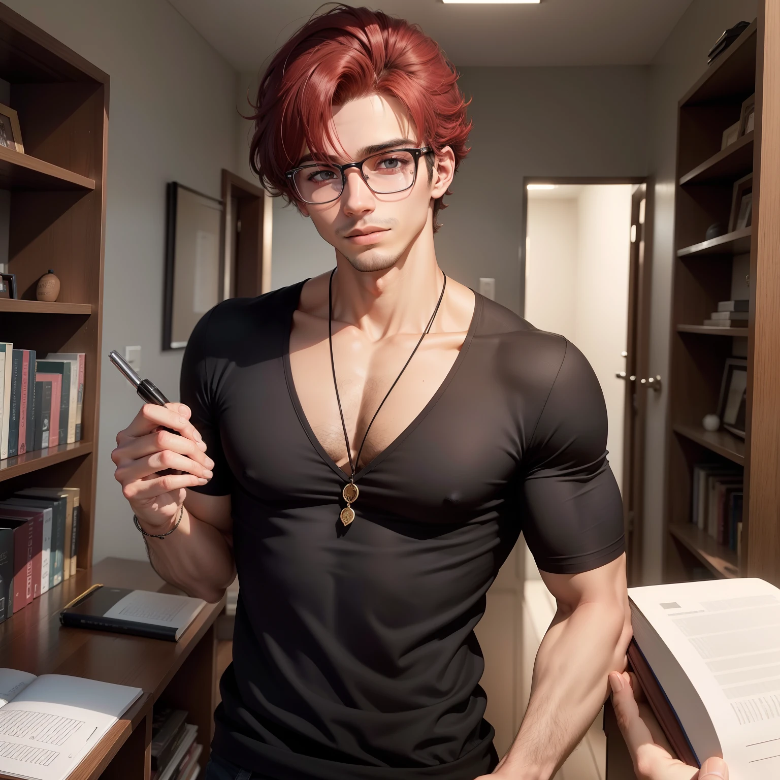 Homem 20 anos, cabelo vermelho, corpo magro, estilo Doki Doki, estilo doki Doki  clube de leitura