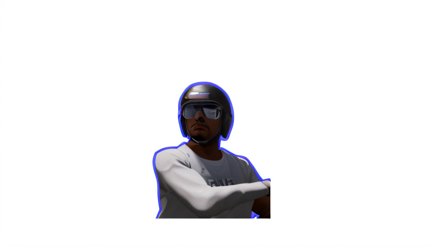 There's a man in a helmet and goggles with his arms crossed, como um personagem de gtav,