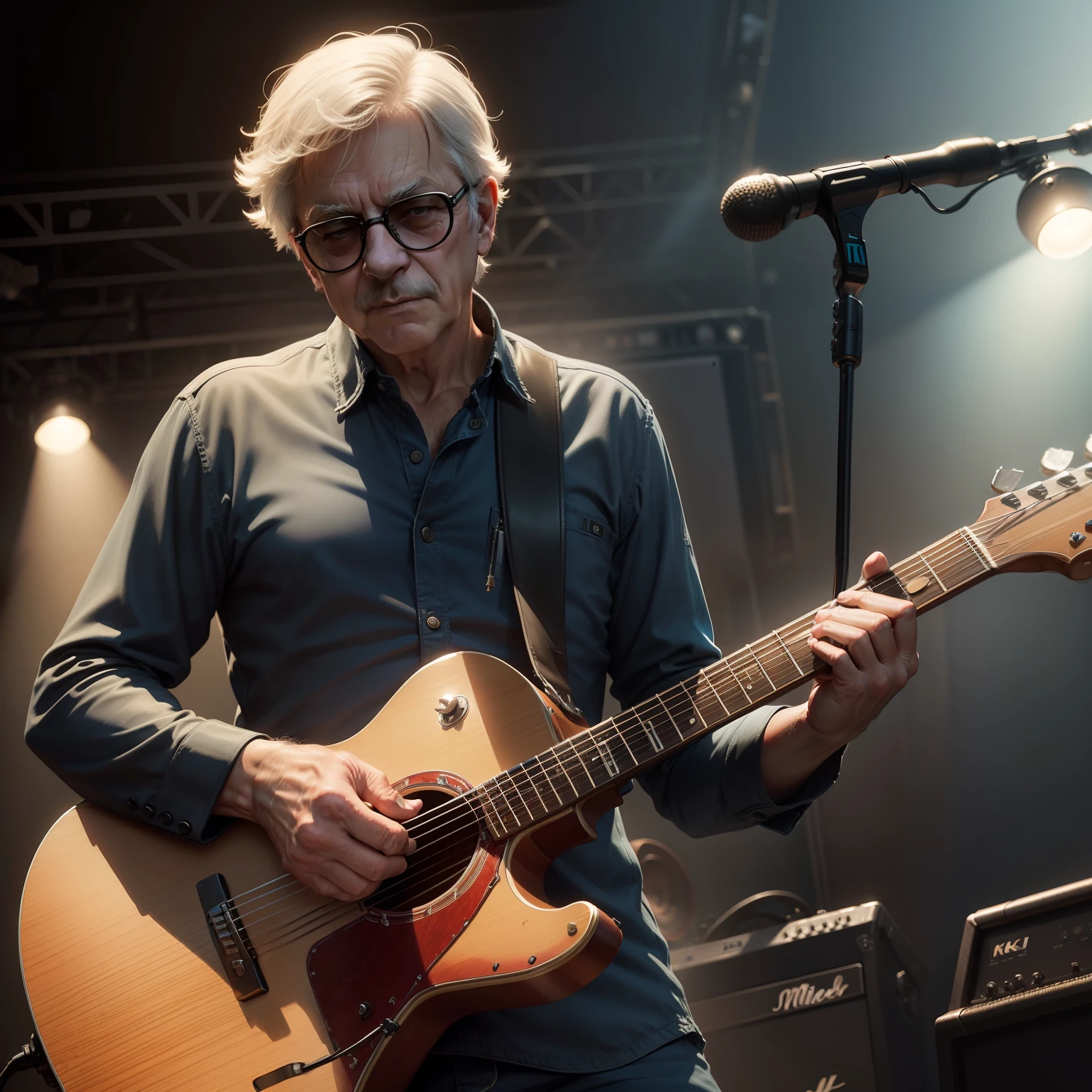 Steve Miller, old, playing the guitar on stage,concept art, 4k