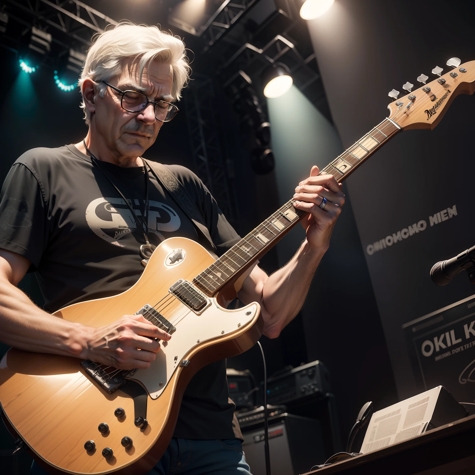 Steve Miller, old, playing the guitar on stage,concept art, 4k