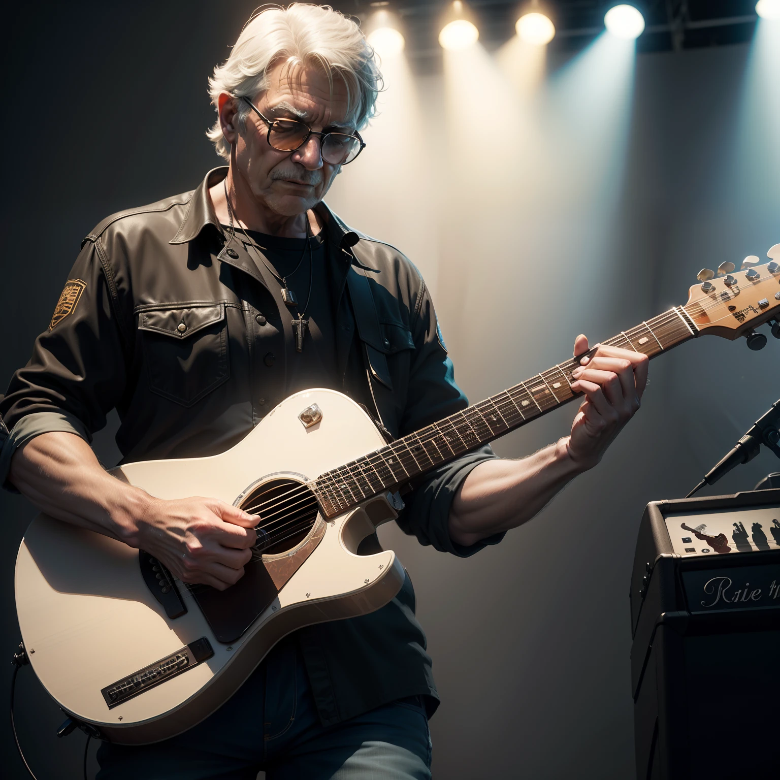 Steve Miller, old, playing the guitar on stage,concept art, 4k