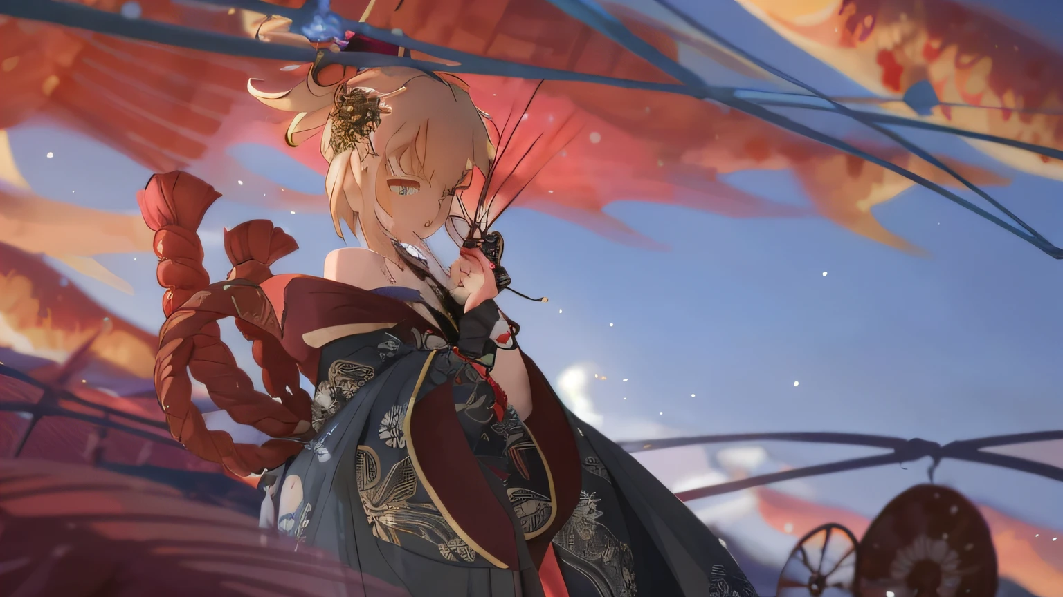 Anime girl with sword and big red umbrella, Best anime 4k konachan wallpaper, Keqing from Genshin Impact, Guviz, style of anime4 K, Guweiz in Pixiv ArtStation, Ayaka Genshin impact, Guviz-style artwork, Anime art wallpaper 8 K, Guweiz on ArtStation Pixiv