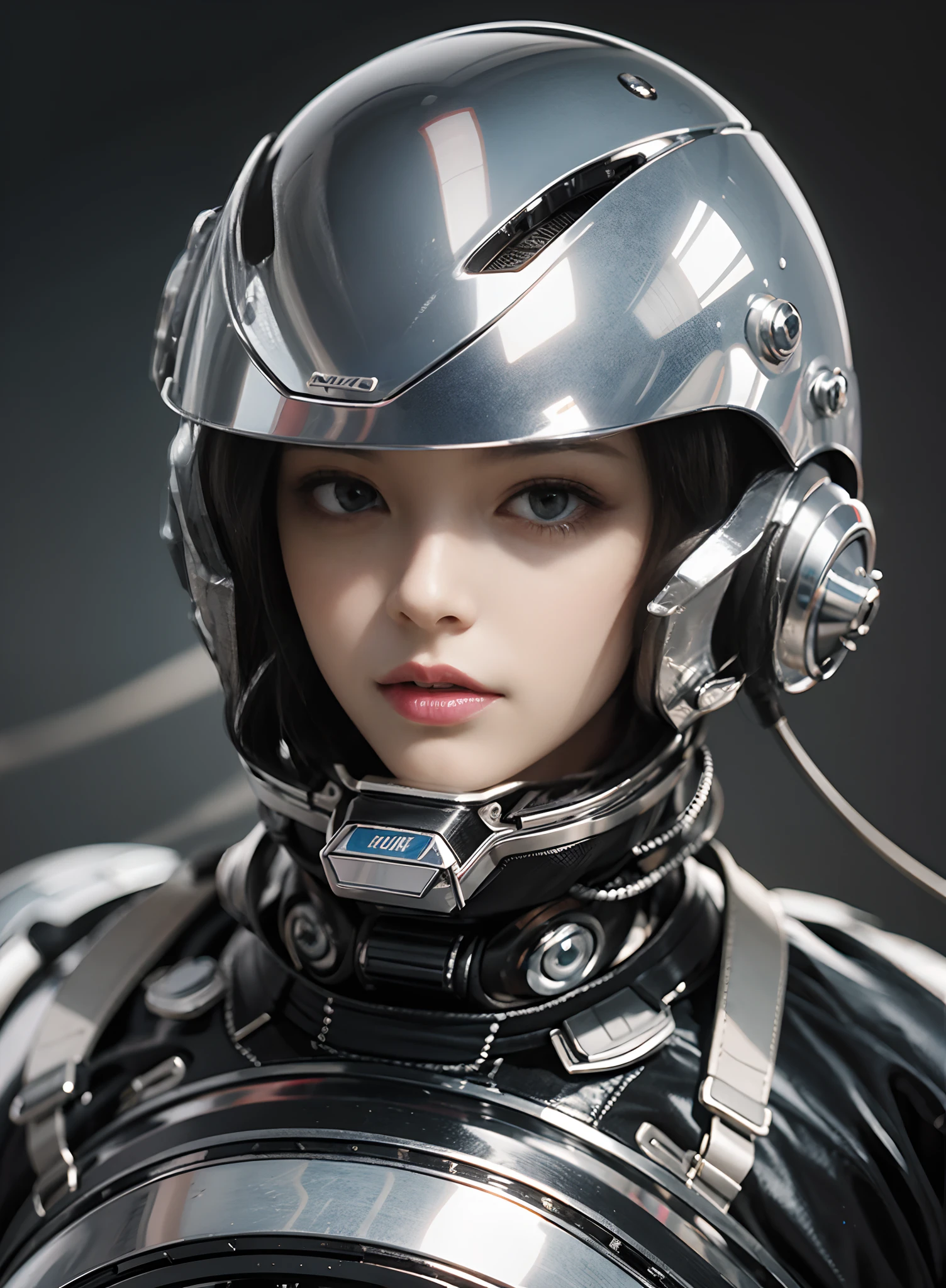CHROME cyborg-cop andando com capacete E OCULOS ESCUROS CROMADOS