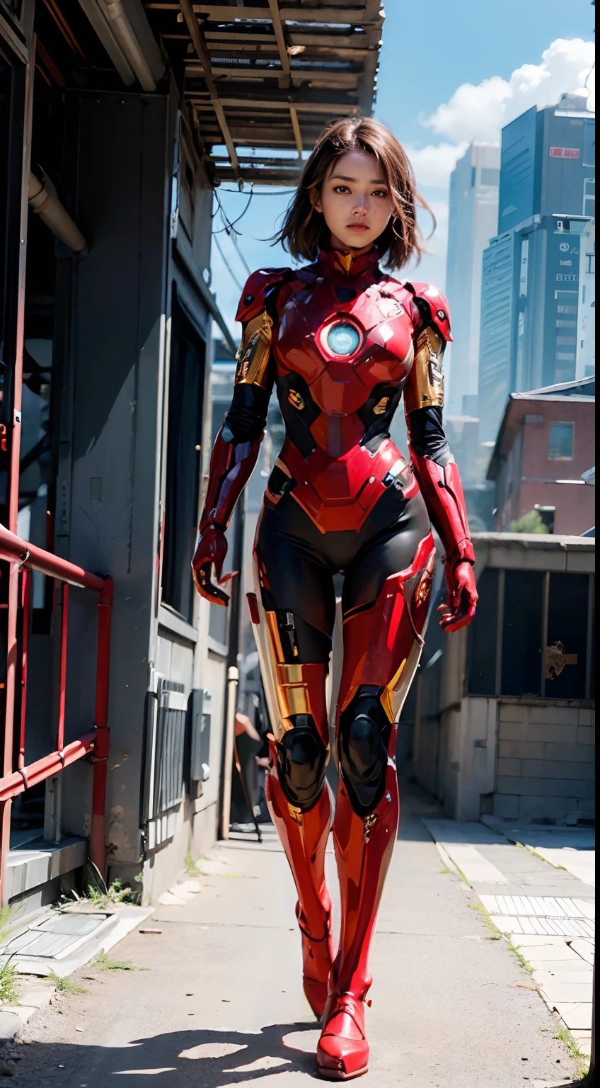 (1girl:1.3), solo,__body-parts__, official art, unity 8k wallpaper, ultra detailed, beautiful and aesthetic, beautiful, masterpiece, best quality, RAW, masterpiece, super fine photo,, best quality, super high Resolution, photorealistic, sunlight, full body portrait, stunningly beautiful,, dynamic pose, delicate face, vibrant eyes, (side view), she is wearing a futuristic Iron Man mech, red and gold, Highly detailed abandoned warehouse background, detailed face, detailed complex busy background, messy, gorgeous, milky, high detailed skin, realistic skin details, visible pores, sharp focus, volumetric fog, 8k uhd, dslr camera, High quality, film grain, fair skin, photorealism, lomography, sprawling metropolis in a futuristic dystopia, view from below, translucent