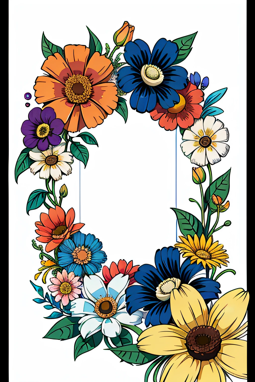 flowers, floral border, flower coloring book cover, white background