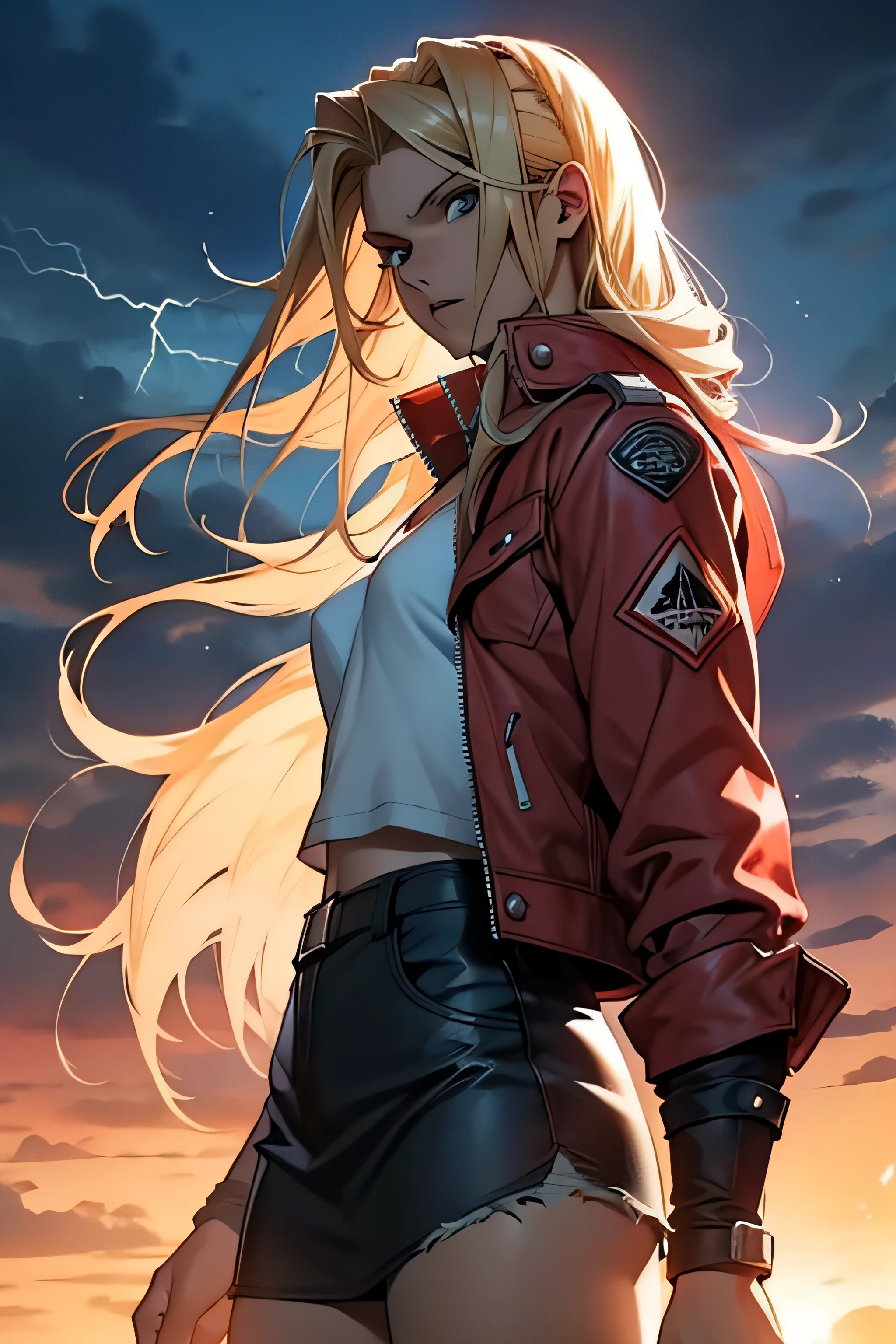 Terry Bogard, raios, thunder, thunder , cabelo blond, roupas pretas, vestes pretas