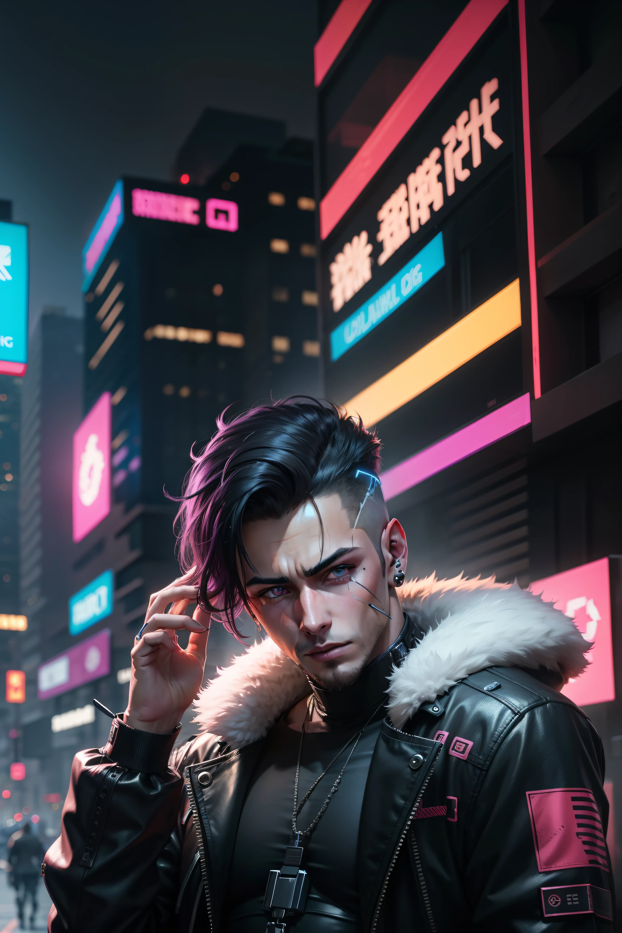 Change background cyberpunk handsome boy realistic face 8k ultra realistic with dogs