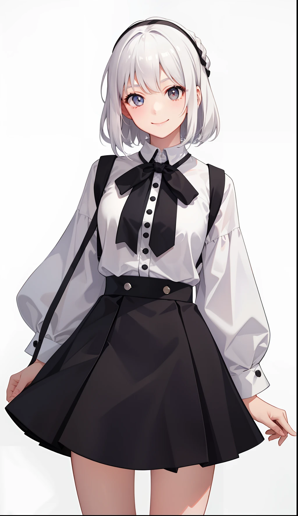 1girl in、A smile、A delightful!　The shirt、skirt by the、（small tits）white  hair、