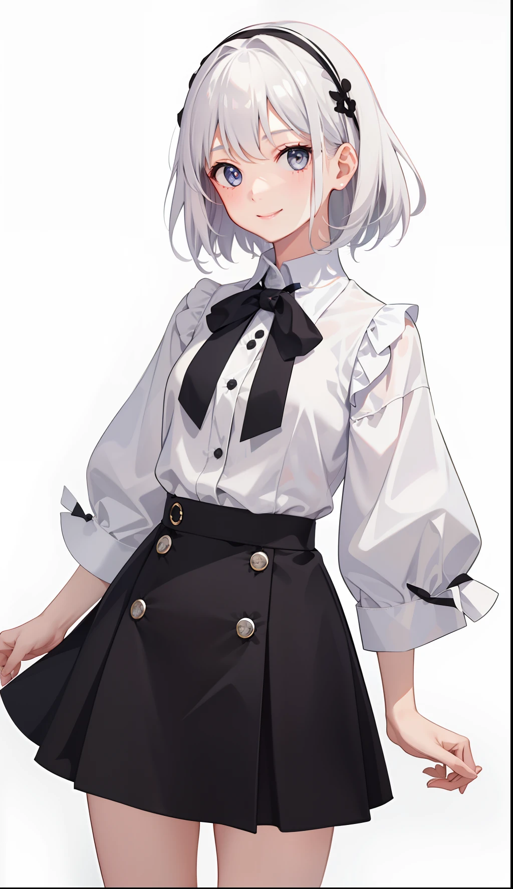 1girl in、A smile、A delightful!　The shirt、skirt by the、（small tits）white  hair、