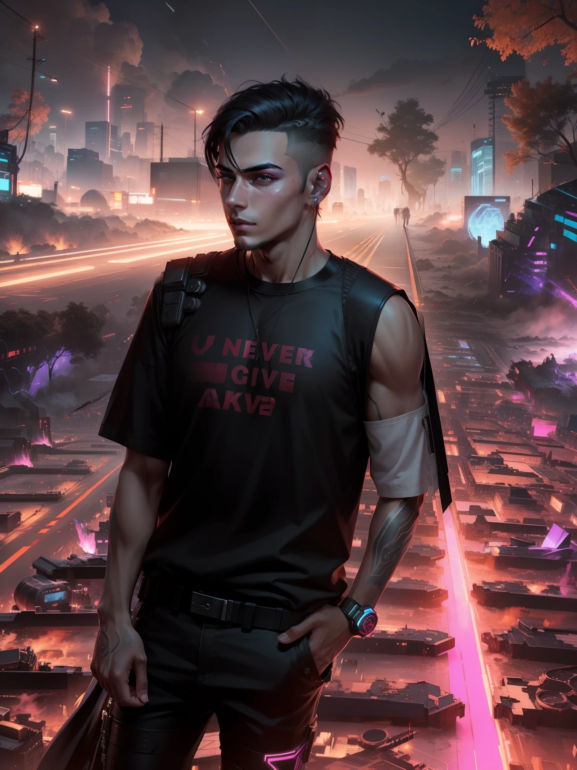 Change background cyberpunk handsome boy, realistic face, 8k, ulta realistic