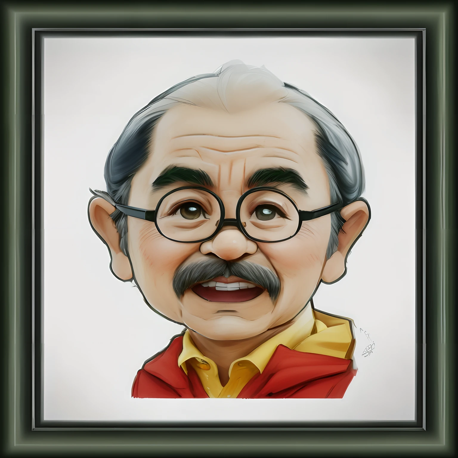 Drawing of a man with glasses and a mustache, Cartoon portrait, senko-san, caricature illustration, cartoon digital painting, portrait of mario, caricature, hidetaka miyazaki, disney weta portrait, Pixar portrait, caricature style, Incredible Miyazaki, Cartoon art, by Eddie Mendoza, detailed portrait, caricature!!!, hayao myiazaki