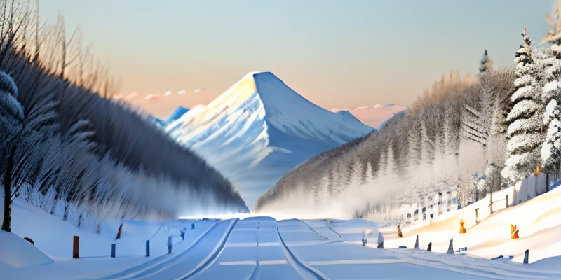 Obra-prima, melhor qualidade CG unificado papel de parede 8k (com um cervo no centro, 1,5) olha para o espectador, breathtaking winter landscape, coberto de neve. (O caminho) serpenteia ao longe, com o verde e alto de um lado, neve pesada pressionando galhos, e luz dourada pode ser vista ao longe (montanhas nubladas), NEVE, NATAL