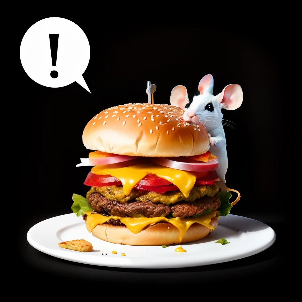 I make a black and white mouse eating a hamburger