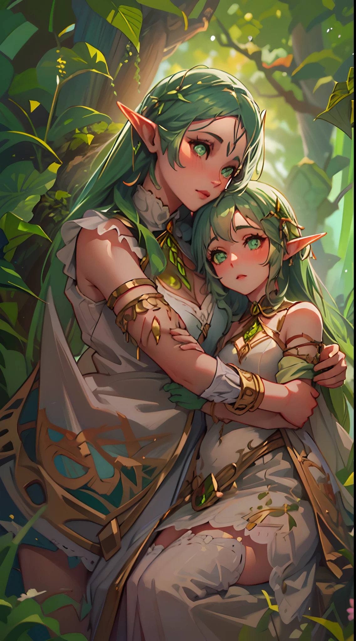 "Captivating portrayal of a tender bond between a mesmerizing elven mother and her enchanting daughter, exploring themes of trust, devotion, and the beauty of intertwined destinies."