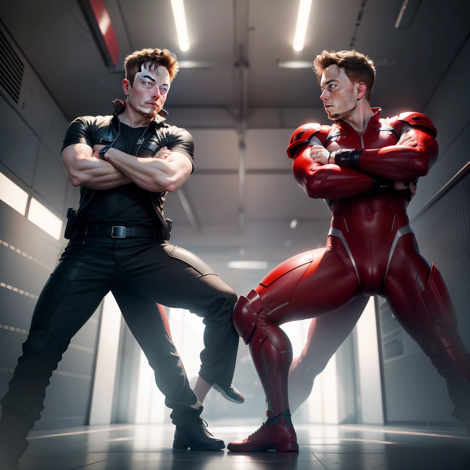 elon musk, left side, fighting pose,fullbody