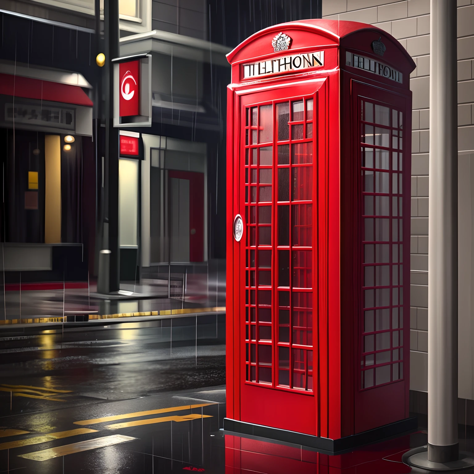 rainy scene,red telephone booth