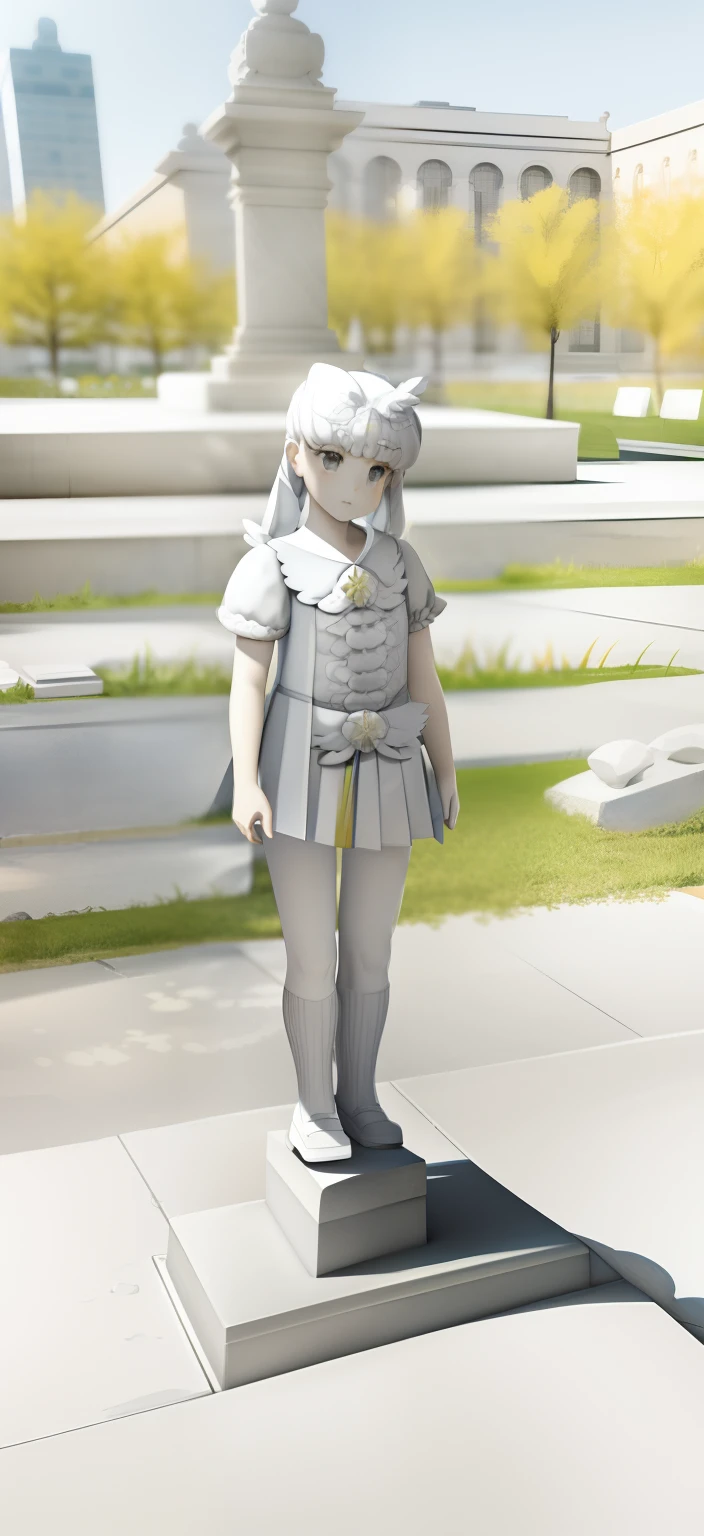 There is a gray-white stone statue of a  girl wearing a short JK skirt, ambient occlusion render, strong ambient occlusion,  ambient occlusion render, Environmental occlusion:3, ambient reflective occlusion, Environmental occlusion, ultra ambient occlusion, Personagem pequeno. Unreal Engine 5, unreal engine rendered