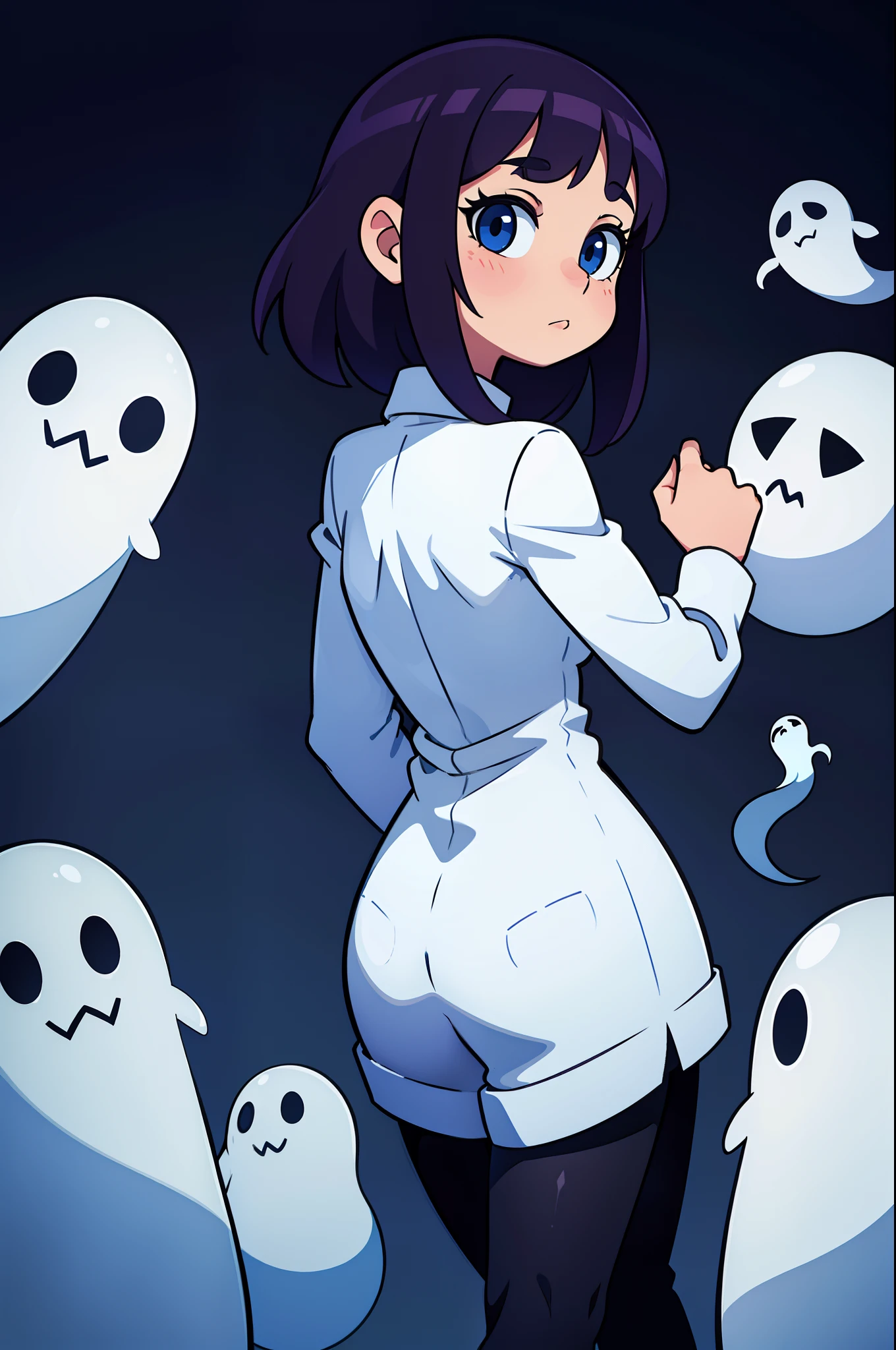 a girl surrounded by spooky ghosts