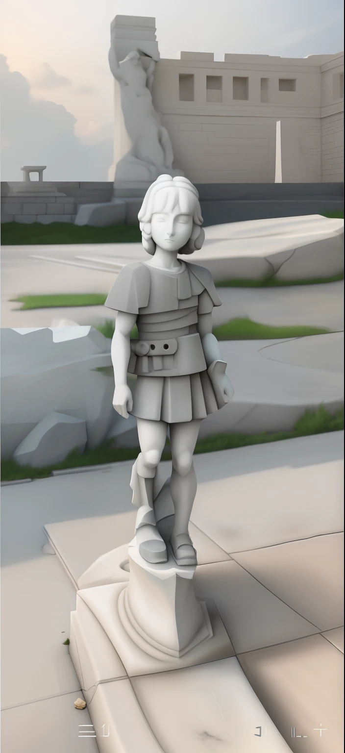 P into gray-white stone statues