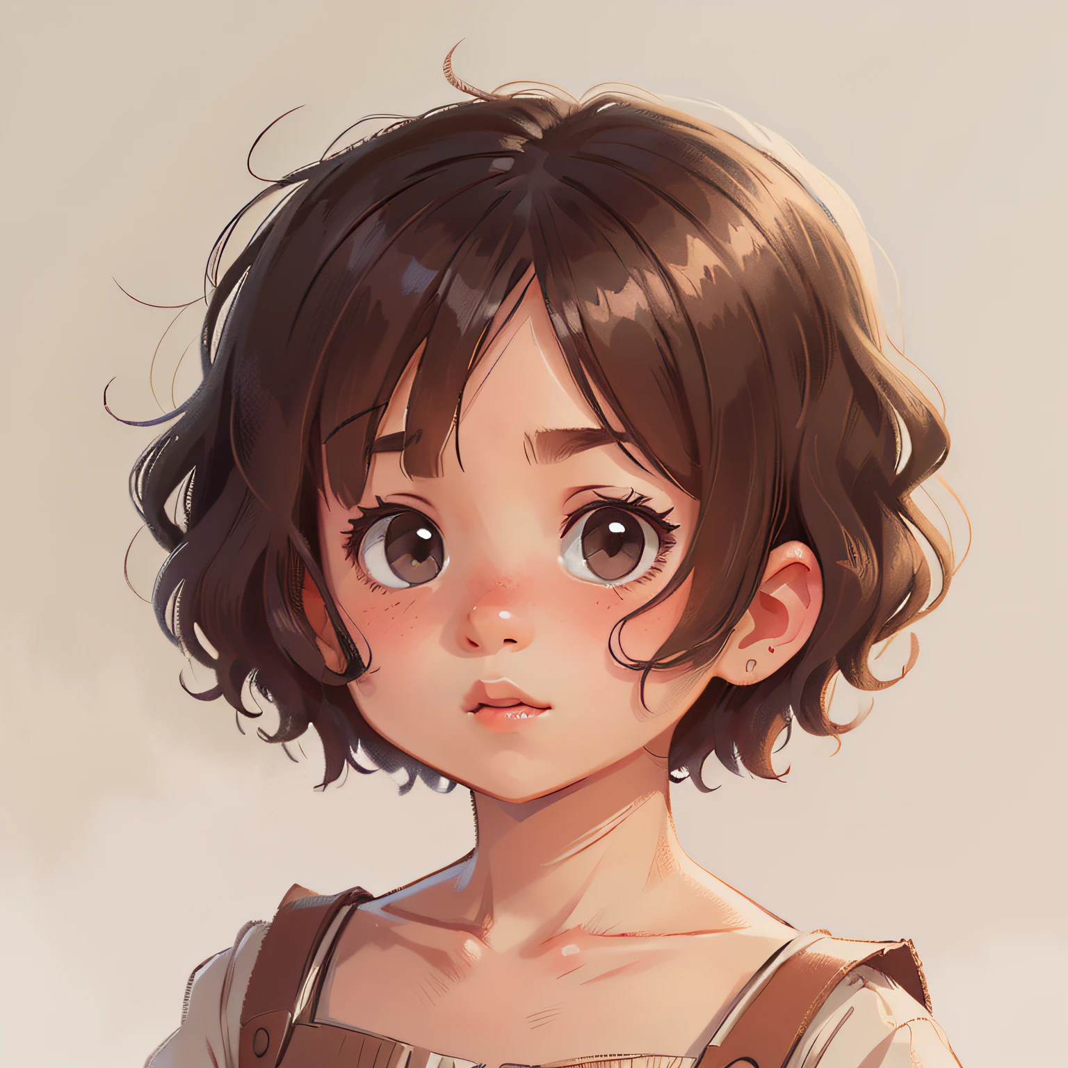 A very charming little girl 
a girl with short curly hair,
different angels, in the style of childreb book charecter,  charecter sheet, white background
 The illustration is a high-definition illustration in 4K resolution with highly detailed facial features and cartoon-style visuals.