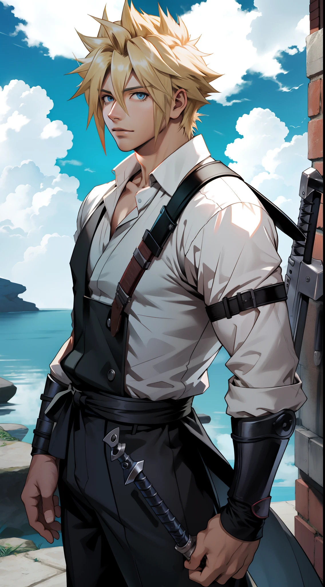 Male (Cloud Strife) gentleman with short pointy hair and master of time