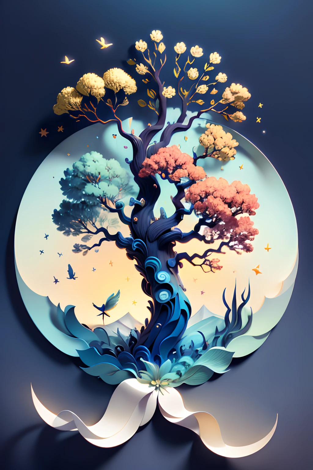 (((obra-prima))), melhor qualidade, illustration, lindodetalheedglow, papel_cortar, leao, tree, ..lua
