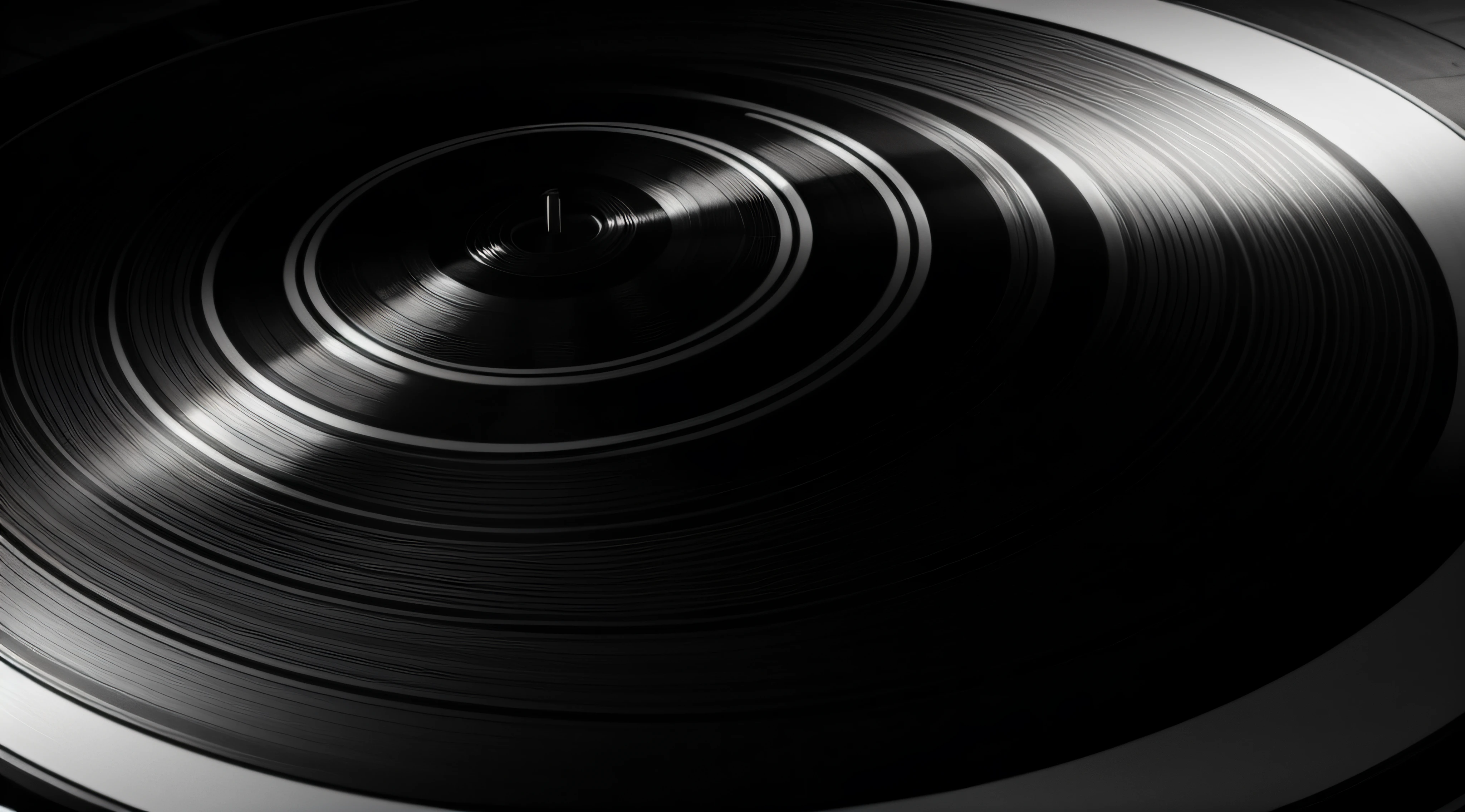 A large black and white vinyl record with a high-quality, well-detailed 8K resolution in a low-light, shady environment, que seja bem vintage e que seja muito sofisticado.