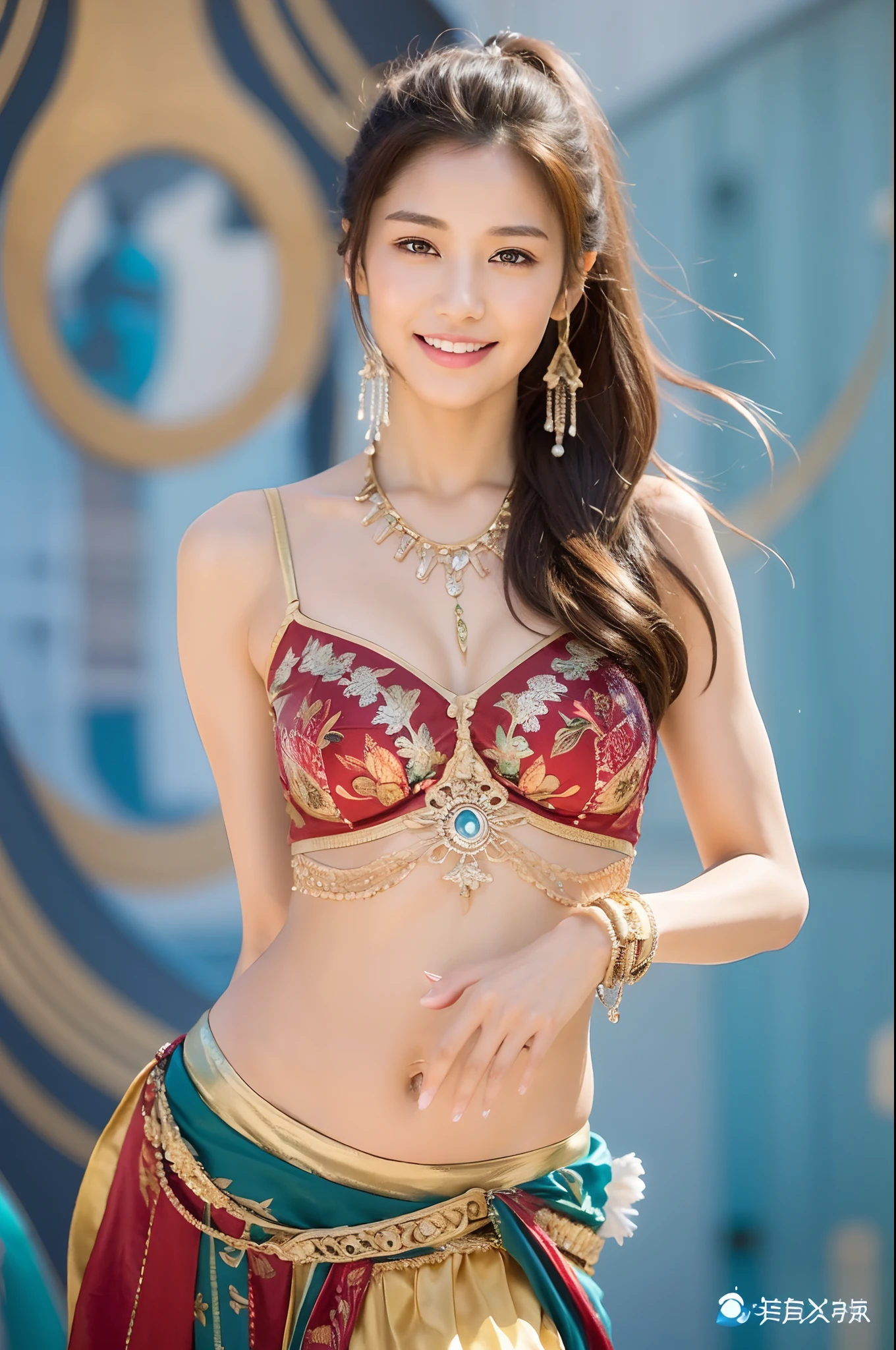 ((Best Quality, 8k, Masterpiece:1.3)), Focus: 1.2, Perfect Body Beauty: 1.4, Buttocks: 1.2, ((High Ponytail, Collarbone: 1.2)), (Short Skirt: 1.1) , (Rain, Street:1.3), Highly detailed face and skin texture, Fine eyes, Double eyelids, Whitened skin, Long hair, (Shut up: 1.3), Smile, Long legs, Full body, Best proportions of four fingers and one thumb, Smiley face, Face texture: 1.3, Sunshine, Summer, collarbone, beautiful eyes, real face, real skin, realistic face, realistic skin, detailed eyes, detailed facial features, detailed clothing features, detailed face, chest contour, tight fit, POS random, upper body silk wrap: 1.4