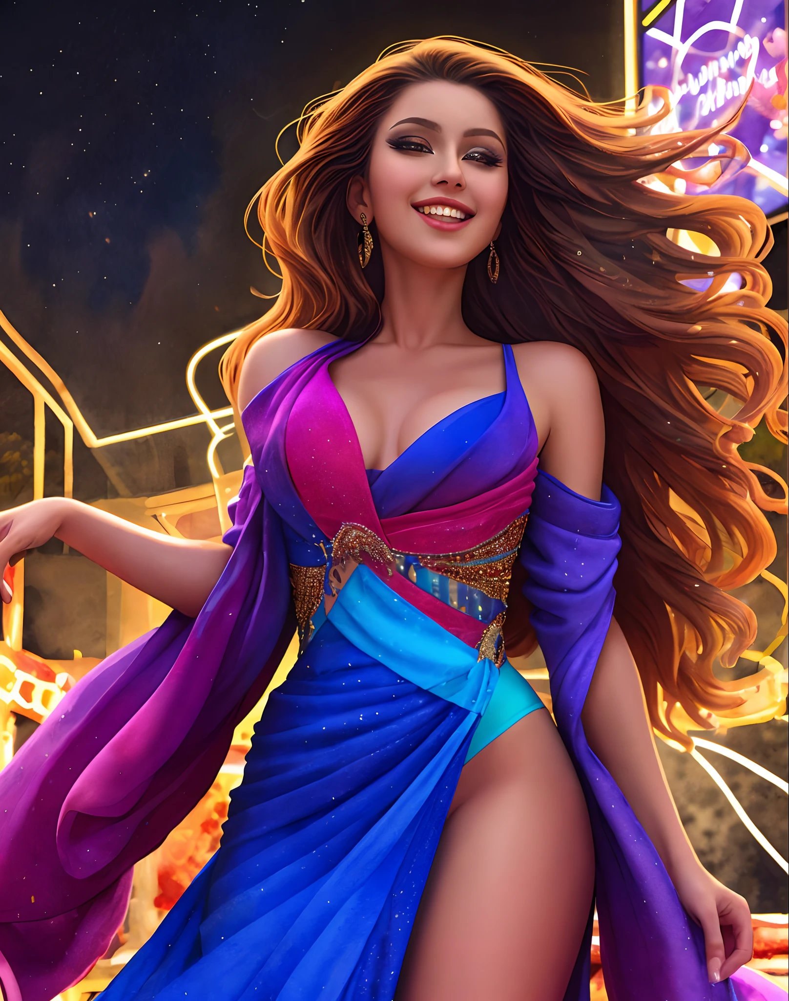 masterpiece,4K,best quality,absurdres, white background ,smiling,(masterpiece, top quality, best quality, official art, beautiful and aesthetic:1.2), extreme detailed, colorful, highest detailed, (watercolour painting:1.3), optical mixing, playful patterns, lively texture, rich colors, unique visual effect, (masterpiece, top quality, official art), (light painting), (long exposure:1.2), dynamic streaks, extreme detailed, black paintings, red and black, candid moments captured, slumped, draped,
hc_gown, a woman wearing a chic blue dress decorated with shiny jewels, cowboy shot,