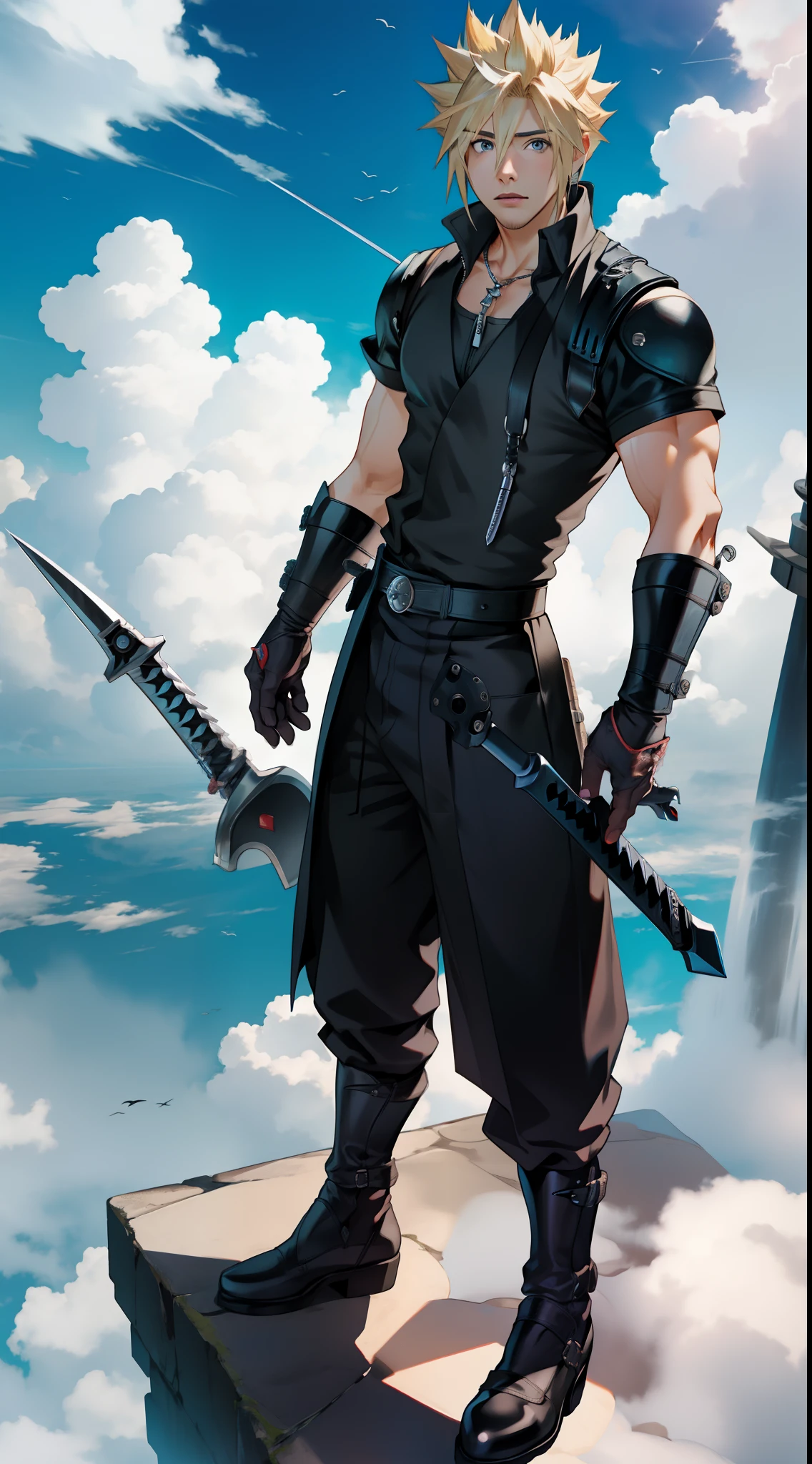 Male ((Cloud Strife) + (short pointy hair) + gentleman + (time master))