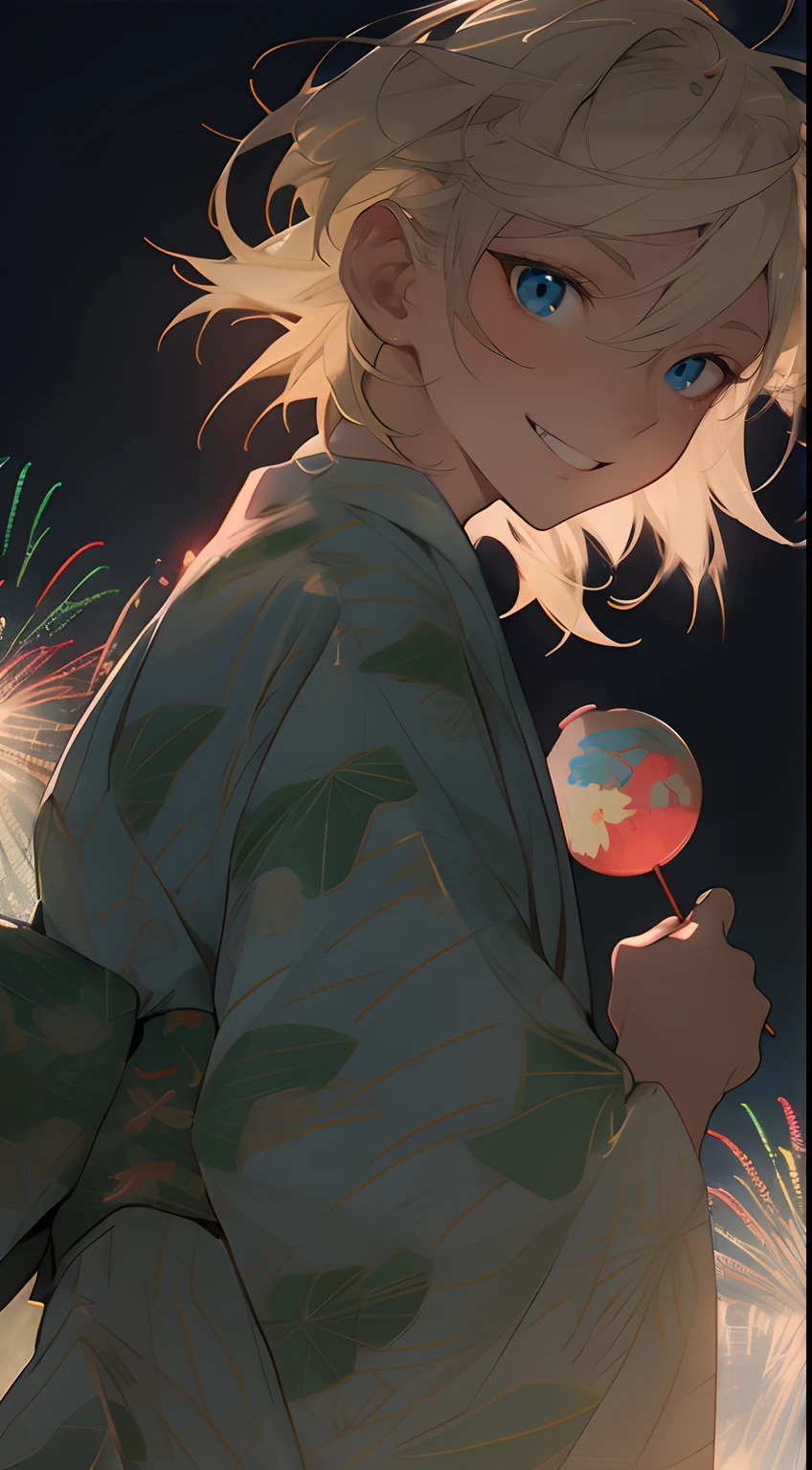 male people、twinks、Blue eyes、Jewel Eyes、Show your teeth and smile、((Slender eyes))、Rin々Shibi