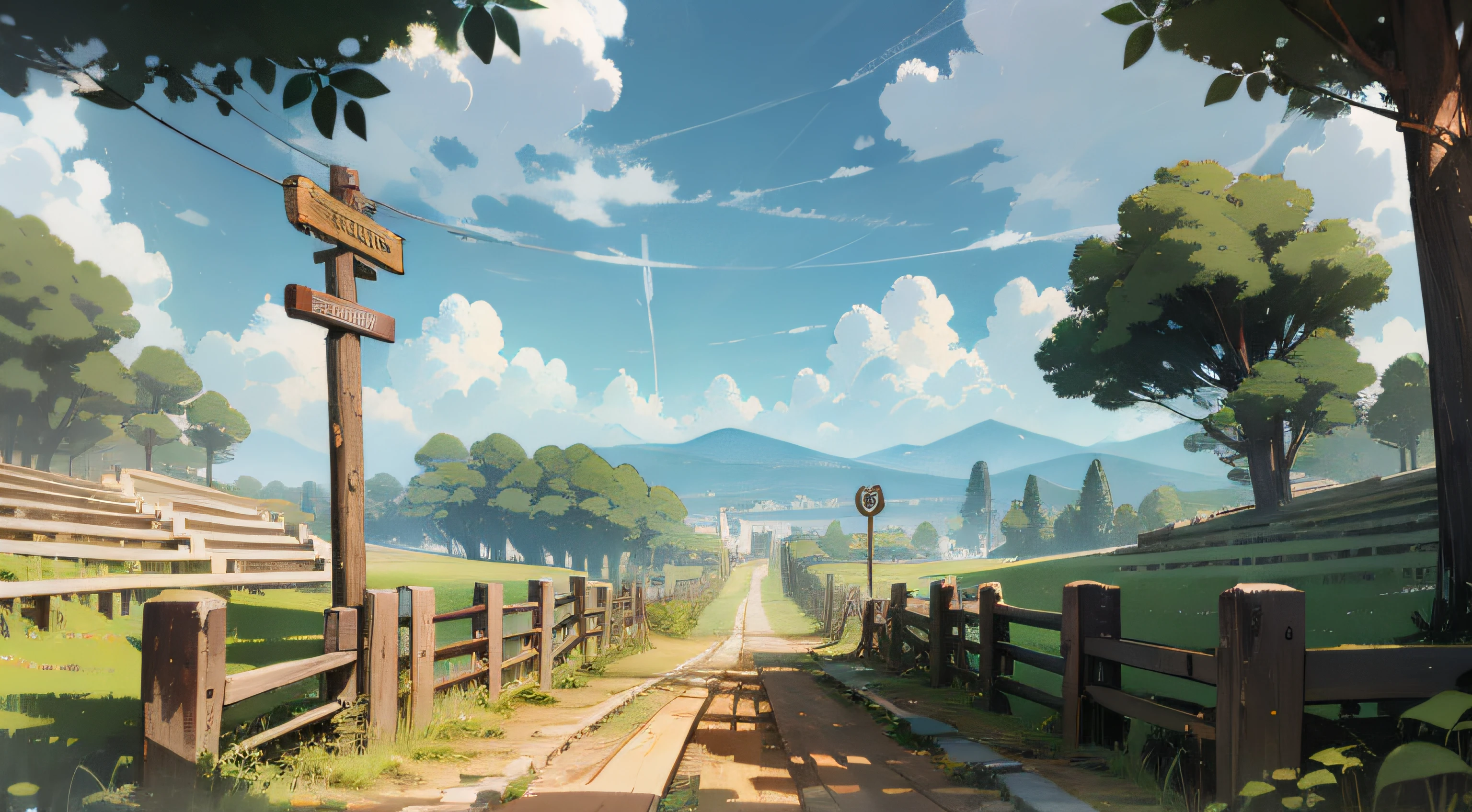 Forest, Terraces, Clouds, Wide Angle, Pioneer, Dirt Road, Traveling Merchant, Back, Go Forward, Wooden Cane, Ray Tracing, Comics, 3D Rendering, Cartoon, Cute Style, Sunny, Outdoor, Detailed, 4K, HD, High Quality