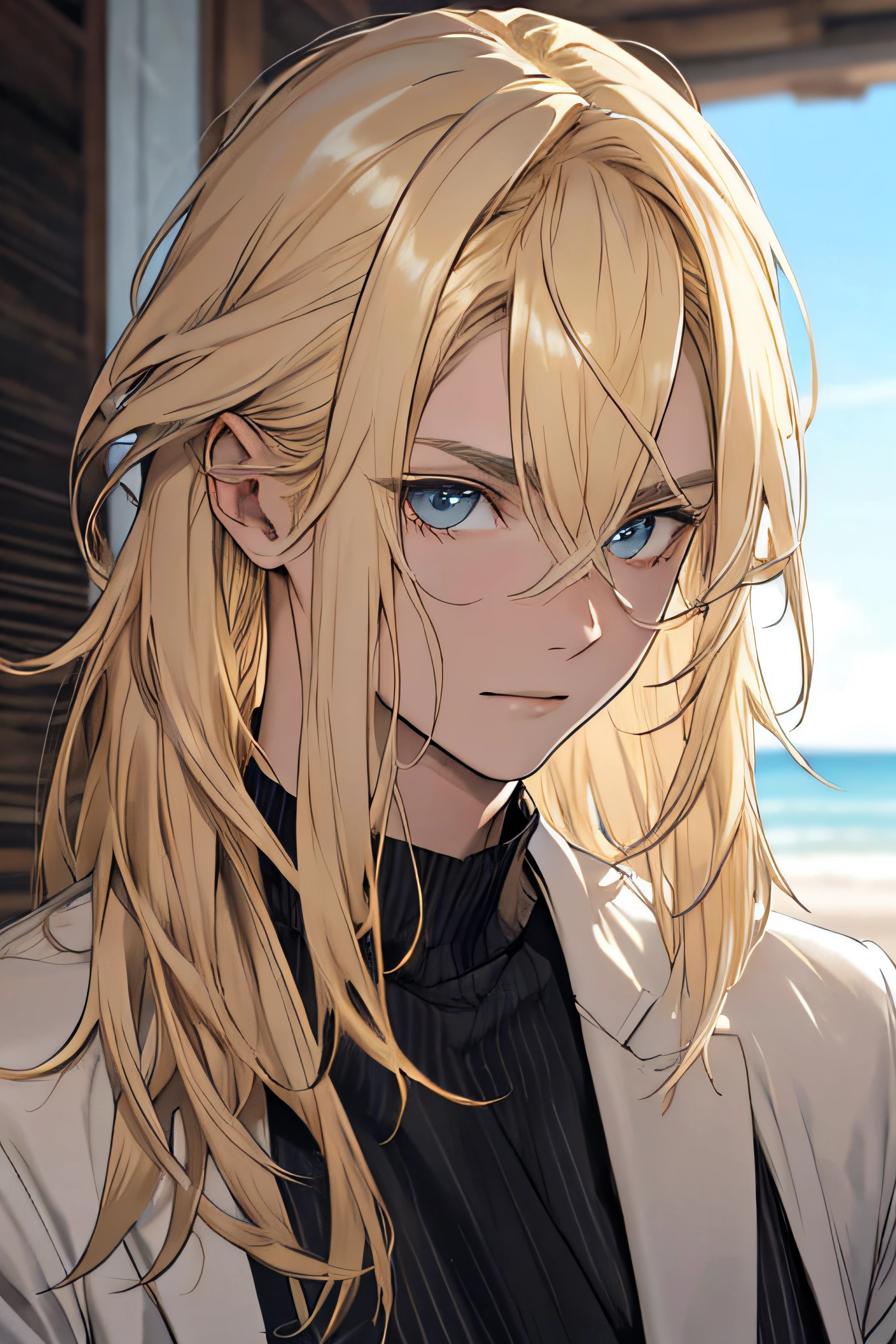 Corpo de adulto, cabelo blond, (cabelo blond), cabelo longo, franja nos olhos, Zeus, cg,