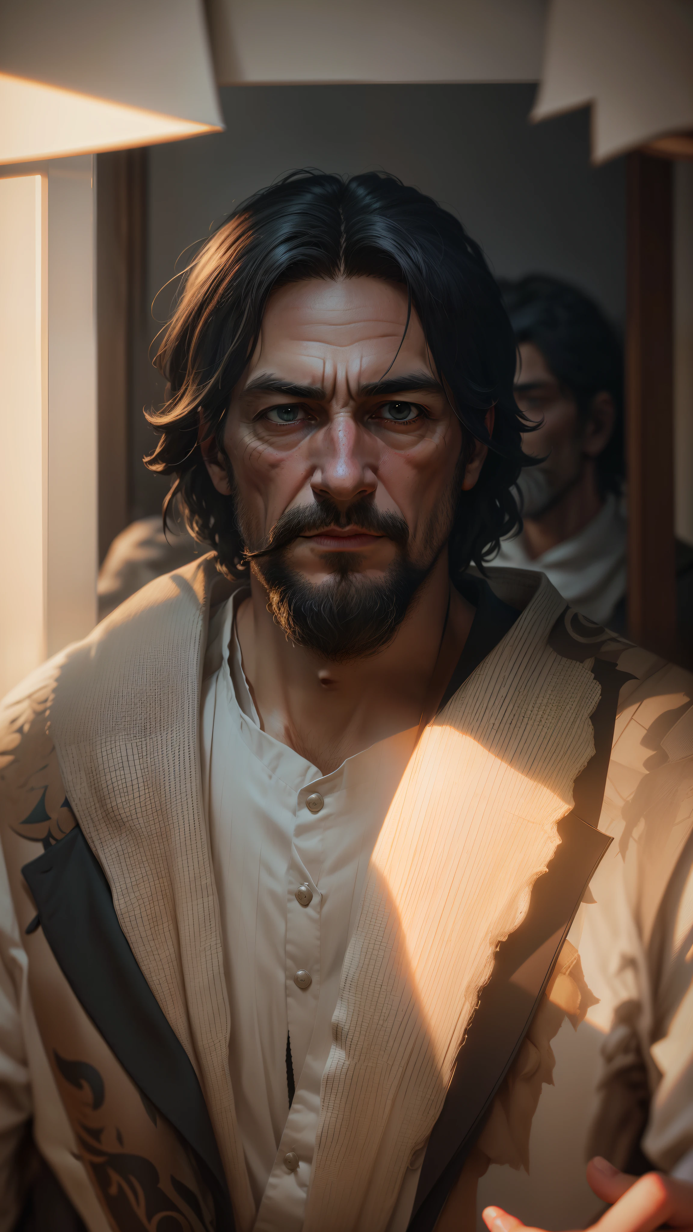 sir sage. alto detalhe, realismo social, surrealismo, profundidade de campo, cinematic lighthing, chromatic aberration, desfocado, reflection light, ray tracing, artefatos jpeg, sombra, super detalhe, detalhes elevados, alta qualidade, melhor qualidade, 16k