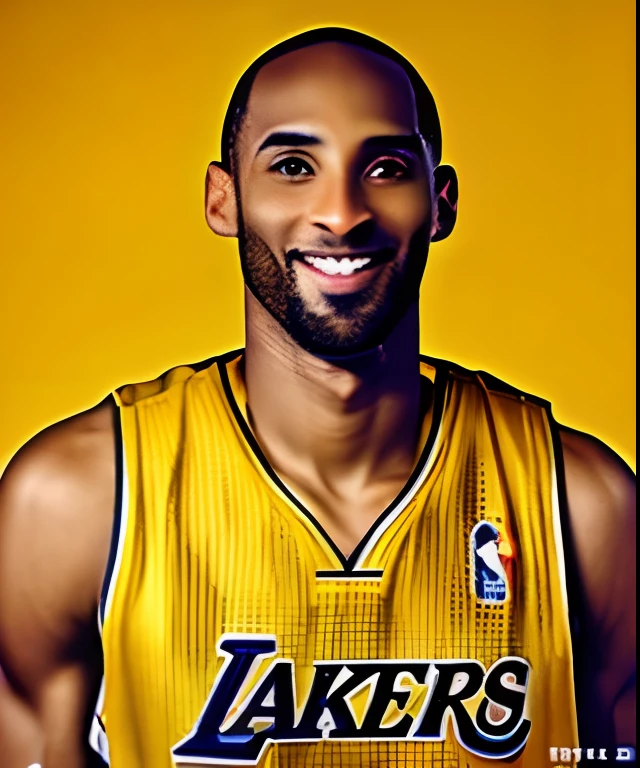 Close-up of a man in a yellow jersey posing for a photo, Kobe bryant, portrait of kobe bryant, He was 35 years old, (38 years old), he is about 40 years old, he is about 4 0 years old, wearing NBA jersey, 38 years old, 3 , 3 8 - year - old