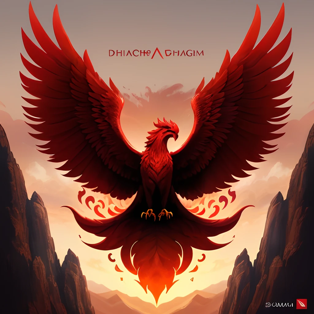 Develop a dramatic logo with a powerful phoenix in intense shades of red and black. Suas asas abertas criam uma aura de majestade enquanto ela emerge das chamas ardentes. O nome "Phoenix" is integrated into the image, using bold and angular letters that reflect the strength of the mythological creature.