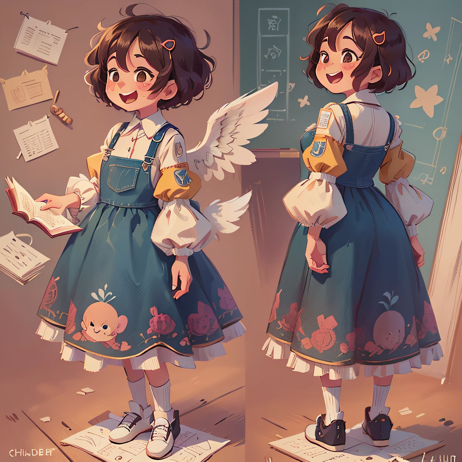 a girl with short curly hair, Happy
((From several different angles))
from opposite, From behind, from the profile,
Full body, different angels,
in the style of childreb book charecter, charecter sheet, white background, adjective + object, character sheet, children book character, white background
