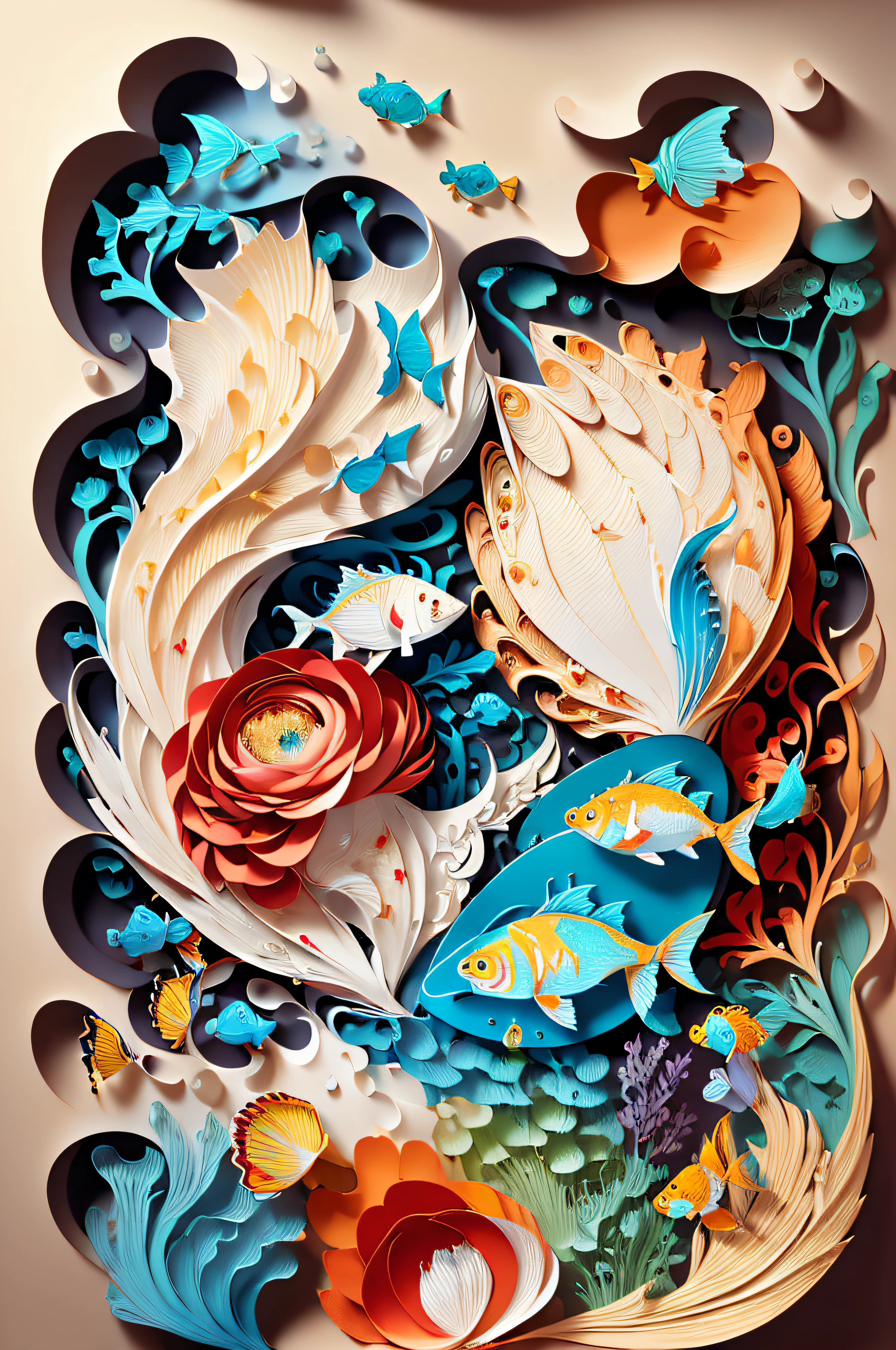(((masterpiece))),bestquality,illustration,beautifuldetailedglow,
paper_cut, cat, underwear, (fish)