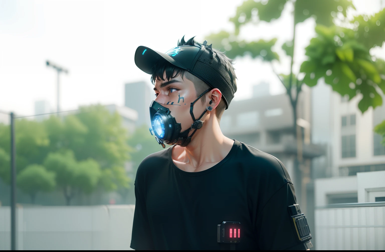 Ultra detail, high resolution, ultra detailed, best quality, amazing, top quality, extremely detailed CG 8k wallpaper unit, cinematic lighting, cyberpunk, dark boy, trash gang blue face mask
