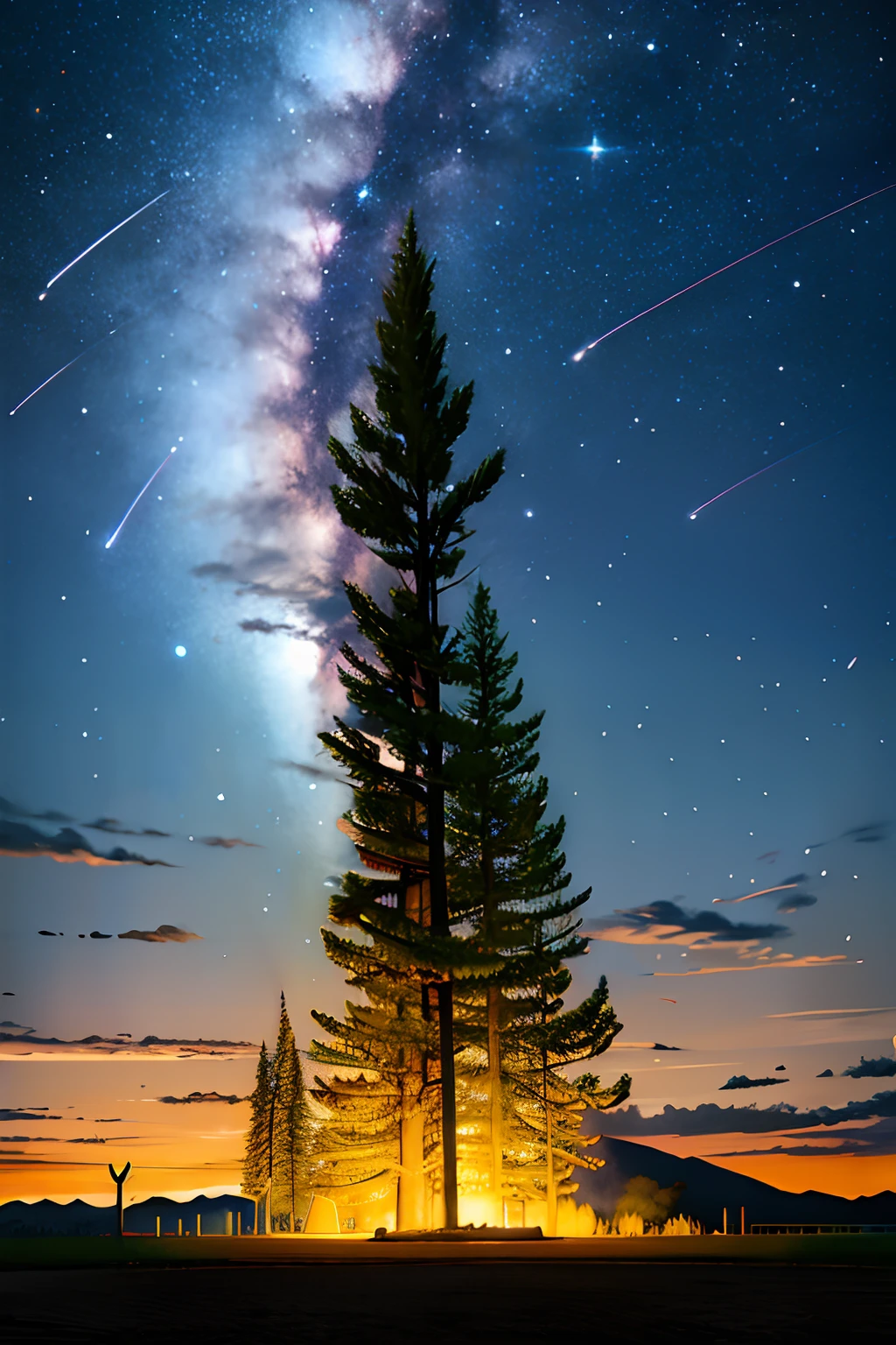 shine、kosmos、octans, Skysky, stele(Skysky), landscapes, starrysky, natta, , nigh sky, 独奏, plein air, built, clouds, milkyway,, The tree, 城市, silhuette,
