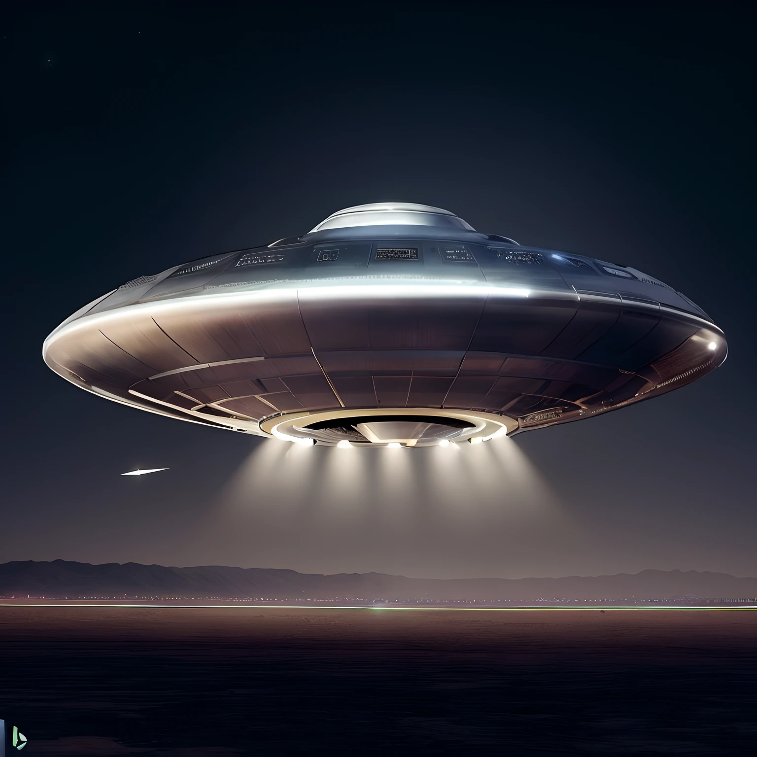 Disco voador arafed no meio de um deserto com luzes acesas, alien mothership in the sky, Pouso de OVNIs, alien spaceship, ufo lighting, alien spaceship in the sky, of a UFO propulsion system, alien mothership, Rapto de OVNIs, ufo aliens, disco voador, ufo in the sky, OVNI, flying saucer in the sky, Ovnis, imagem realista, super detalhada, 8k