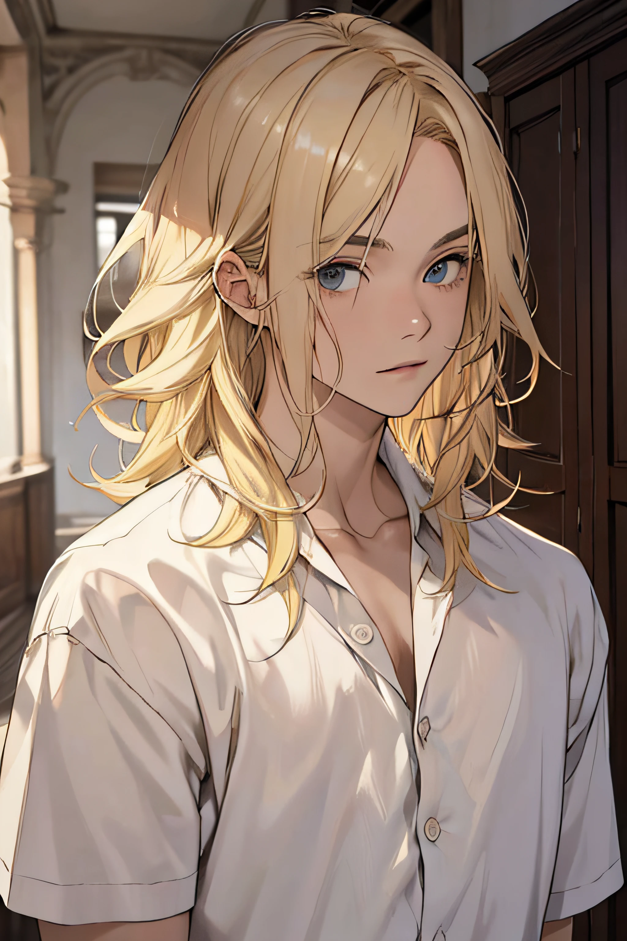 Corpo de adulto, cabelo blond, (cabelo blond), asa de anjo