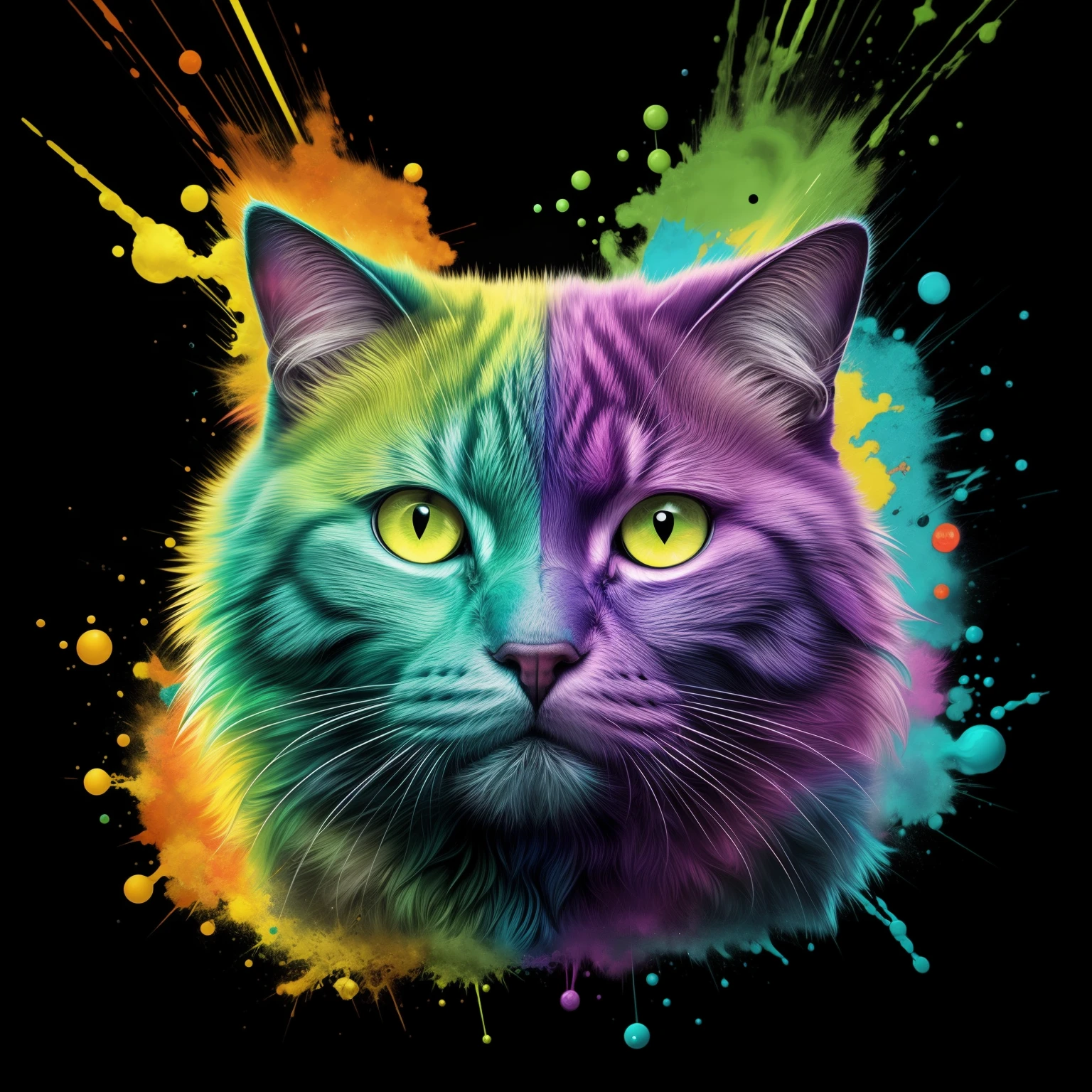 technicolor, vibrant, Chemical Cat, radioactive glow, Biohazard, abstract art by Petros Afshar, oversaturated