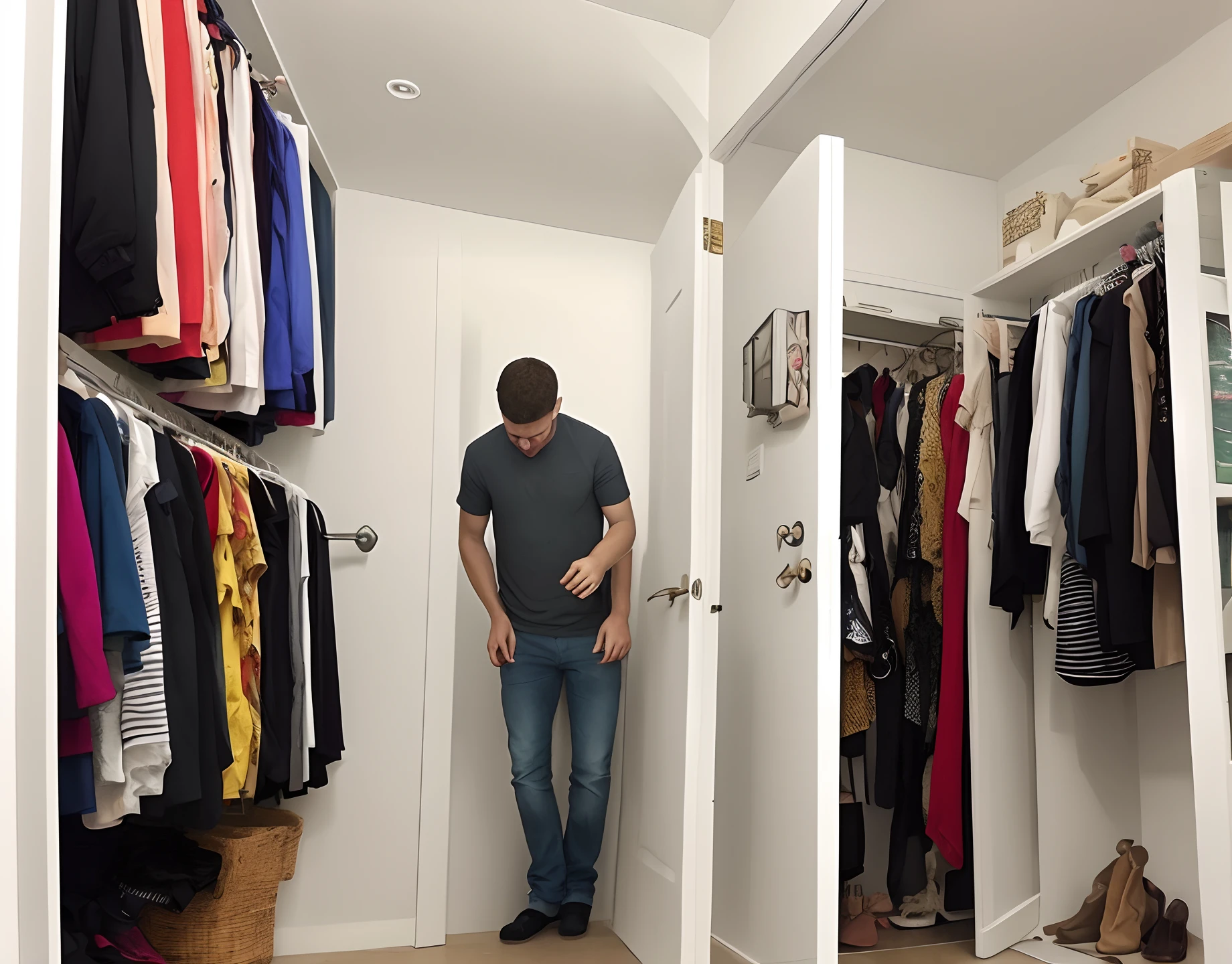 Uma senhora de costas com o neto entrando em uma loja de roupas