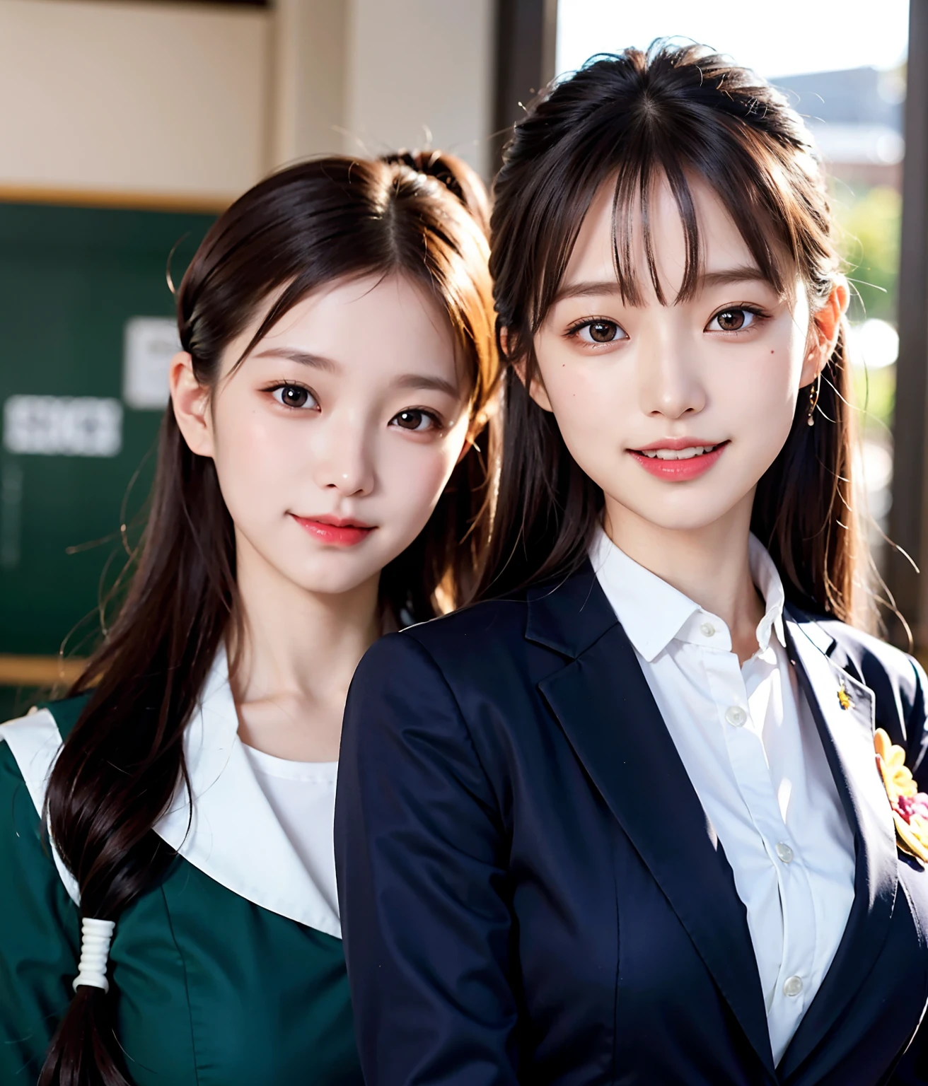 waving, slender legs, ponytail, unparalleled beauty, cute face, best smile, cute smile, frontal, slender, straight hair, school, ulzzang-6500-v1.1, (raw photo: 1.2), (photorealistic: 1.4), beautiful detailed girl, very detailed eyes and face, beautiful detailed eyes, huge file size, high resolution, very detailed, best quality, masterpiece, (( Japan Girls' High School Uniform)), very detailed, CG, 8k wallpaper, fantastic, fine detail, top quality, highly detailed CG uniform, light on face, movie lighting, 16 year old girl,