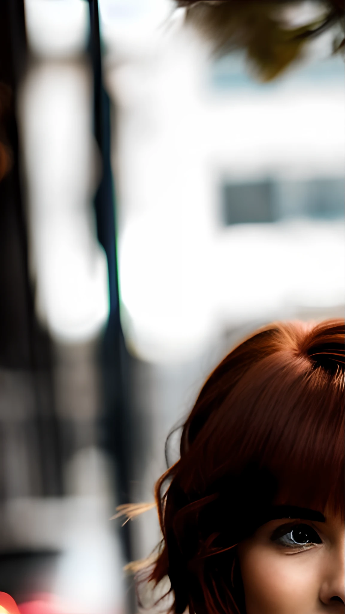 arafed woman with red hair and a brown sweater on a city street, short copper hair, copper short hair, chin-length hair, short redhead, red hair and seductive features, short red hair, with a bob cut, red short hair, fashionable haircut, with short hair, bob cut hair, short hair, with short hair, short hair style
