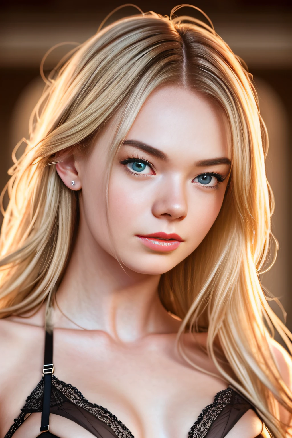 mulher jovem bonita (Elle Fanning), cabelo bonito, cabelo loiro, rosto sexy, pose sensual, cabelo comprido, maquiagem elegante, (Retrato CloseUp:1.1), ((da cintura para cima)), ((Paris)), textura natural da pele, lingerie, 24 mm, Texturas 4k, soft  Cinematic Light, Adobe Lightroom, photolab, HDR, intrincado, elegante, altamente detalhado, foco nítido, ((((cinematic look)))), tons suaves, detalhes insanos, detalhes intrincados, hiperdetalhado, baixo contraste, soft  Cinematic Light, exposure blending, HDR, ((delineador:1.1))